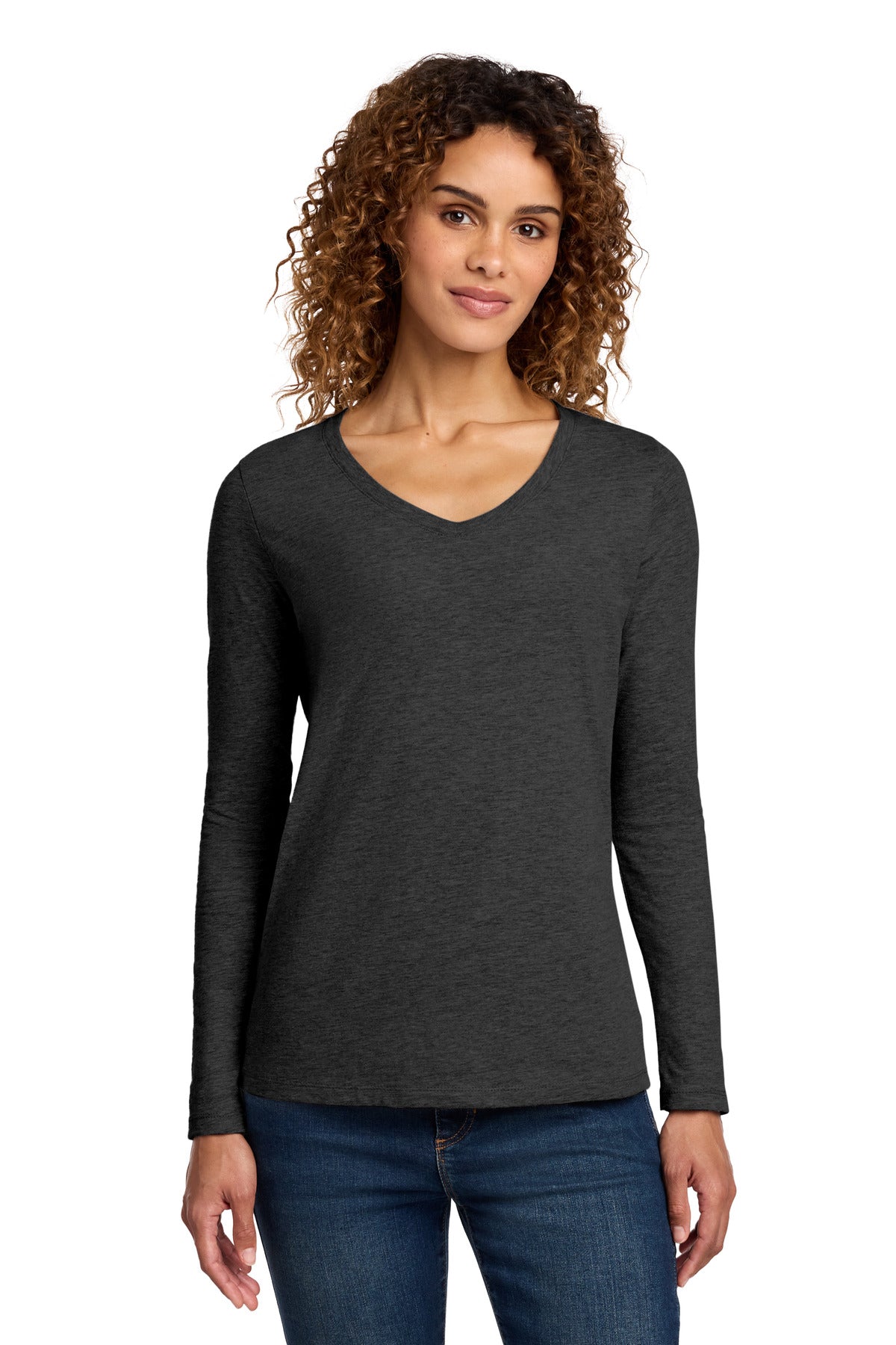 Port & Co Women's Long Sleeve Fan Favorite V-Neck Tee. LPC450VLS - Dark Heather Grey - front