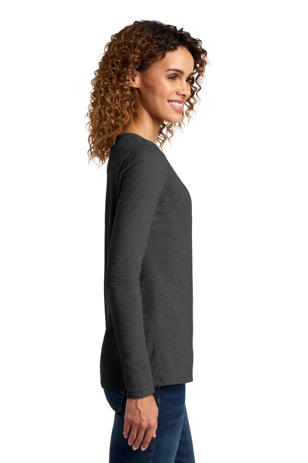 Port & Co Women's Long Sleeve Fan Favorite V-Neck Tee. LPC450VLS - Dark Heather Grey - side