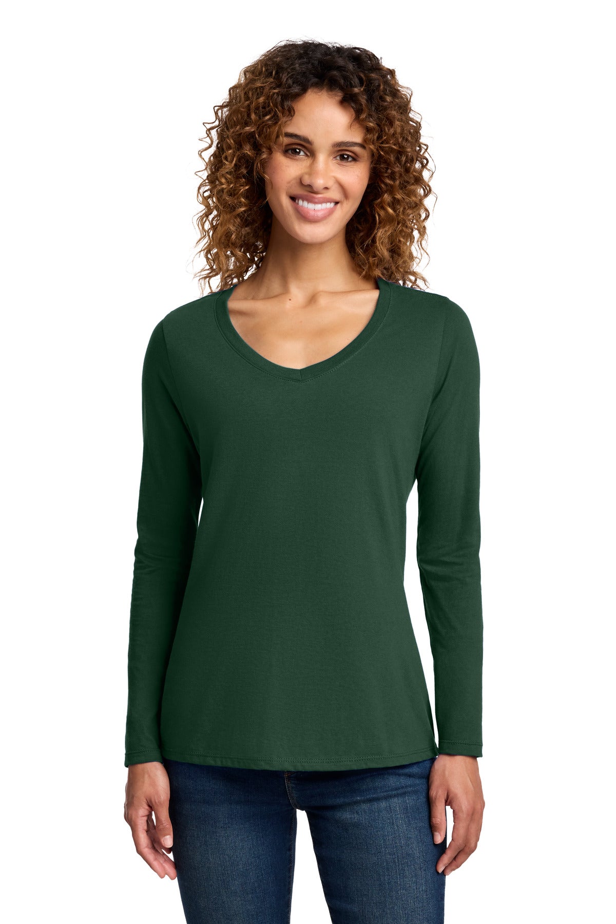 Port & Co Women's Long Sleeve Fan Favorite V-Neck Tee. LPC450VLS - Forest Green - front
