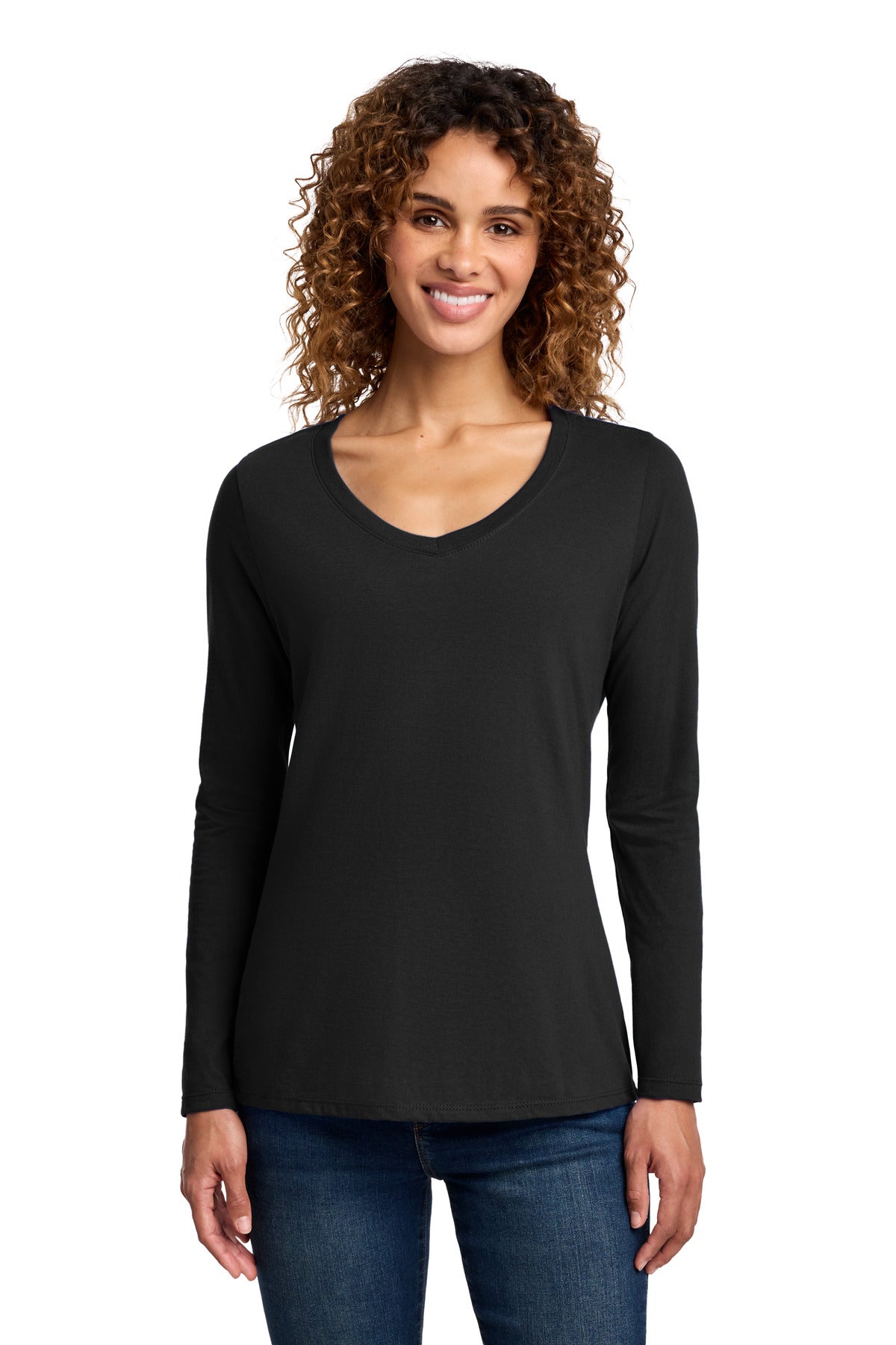 Port & Co Women's Long Sleeve Fan Favorite V-Neck Tee. LPC450VLS - Jet Black - front