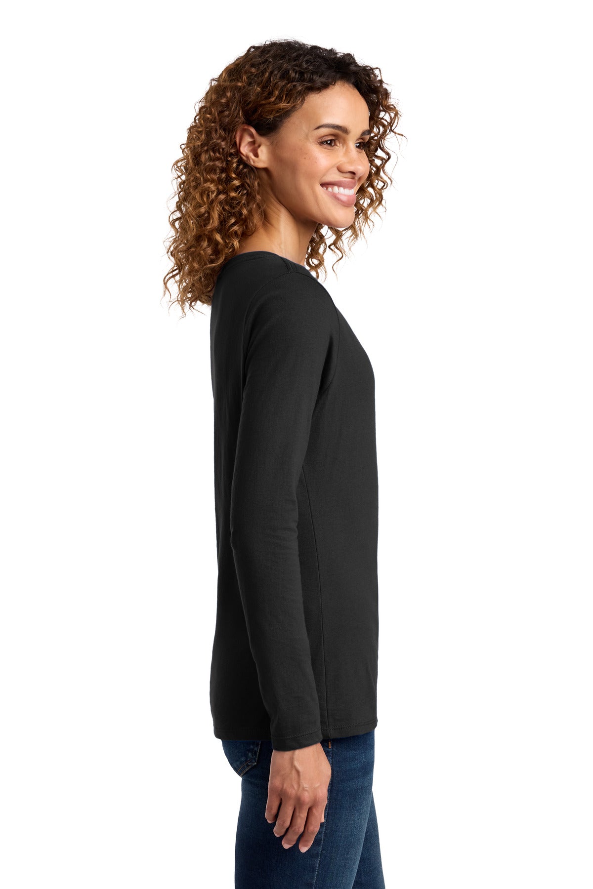 Port & Co Women's Long Sleeve Fan Favorite V-Neck Tee. LPC450VLS - Jet Black - side