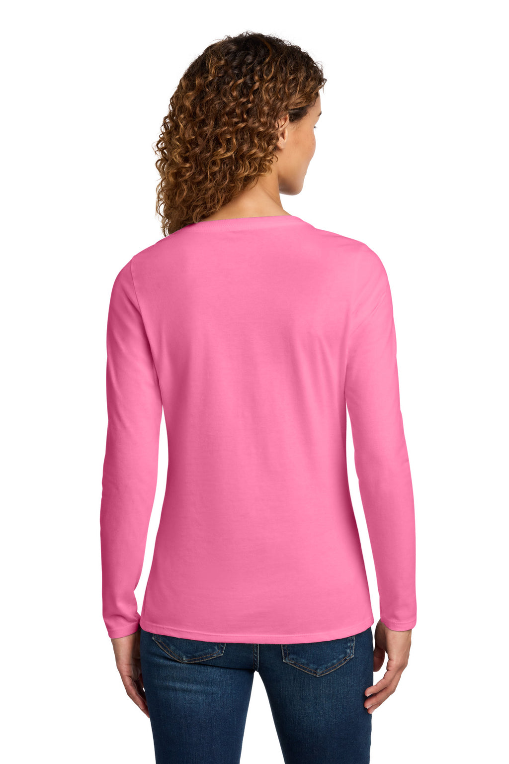 Port & Co Women's Long Sleeve Fan Favorite V-Neck Tee. LPC450VLS - New Pink - back