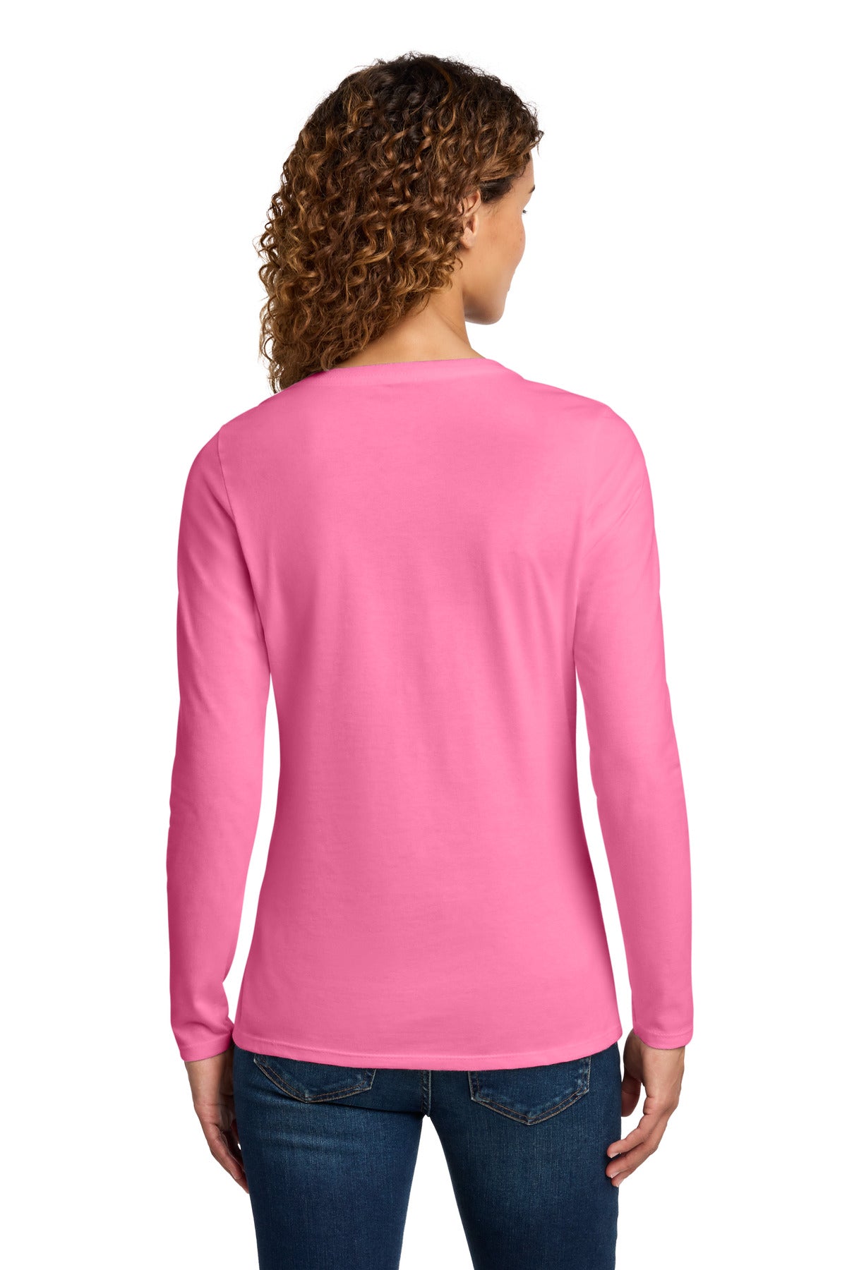 Port & Co Women's Long Sleeve Fan Favorite V-Neck Tee. LPC450VLS - New Pink - back