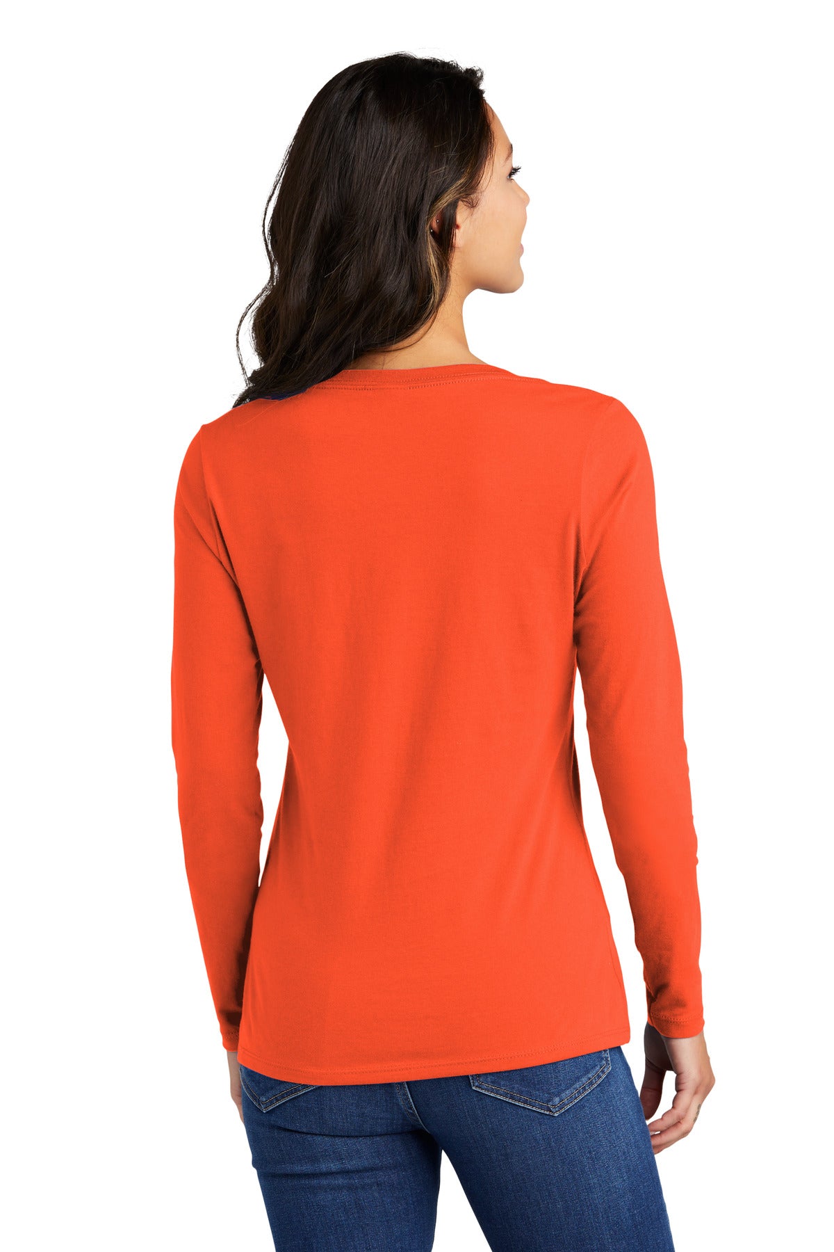 Port & Co Women's Long Sleeve Fan Favorite V-Neck Tee. LPC450VLS - Orange - back