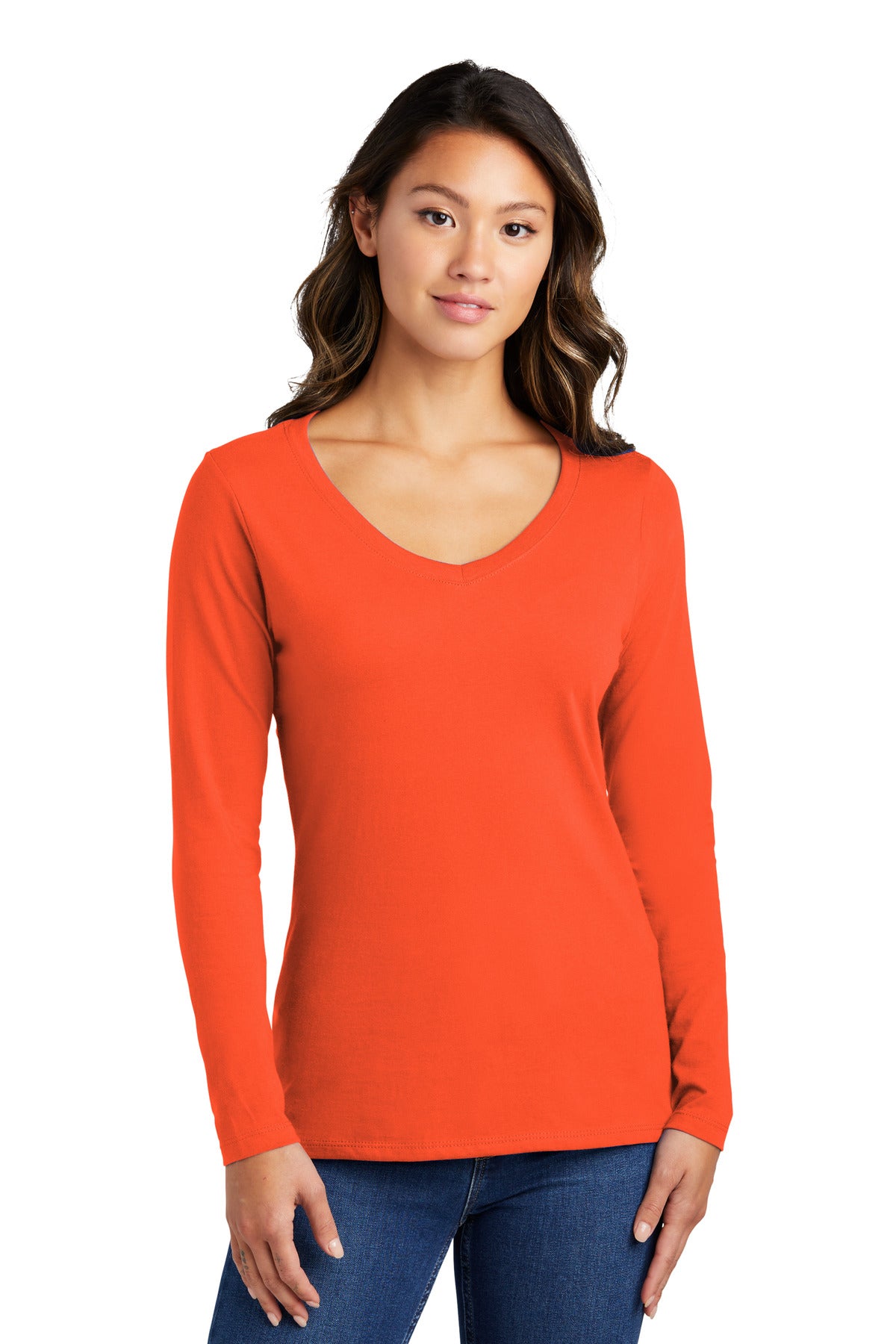 Port & Co Women's Long Sleeve Fan Favorite V-Neck Tee. LPC450VLS - Orange - front