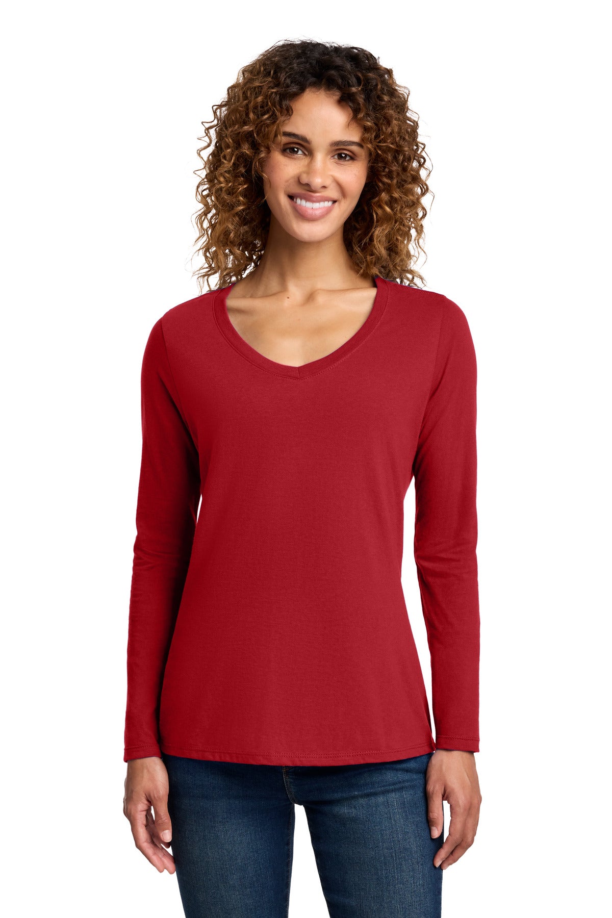 Port & Co Women's Long Sleeve Fan Favorite V-Neck Tee. LPC450VLS - Team Cardinal - front