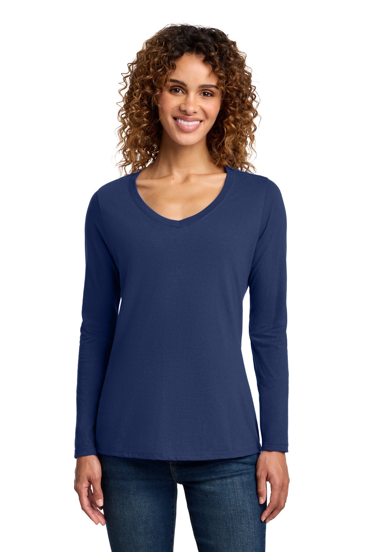 Port & Co Women's Long Sleeve Fan Favorite V-Neck Tee. LPC450VLS - Team Navy - front