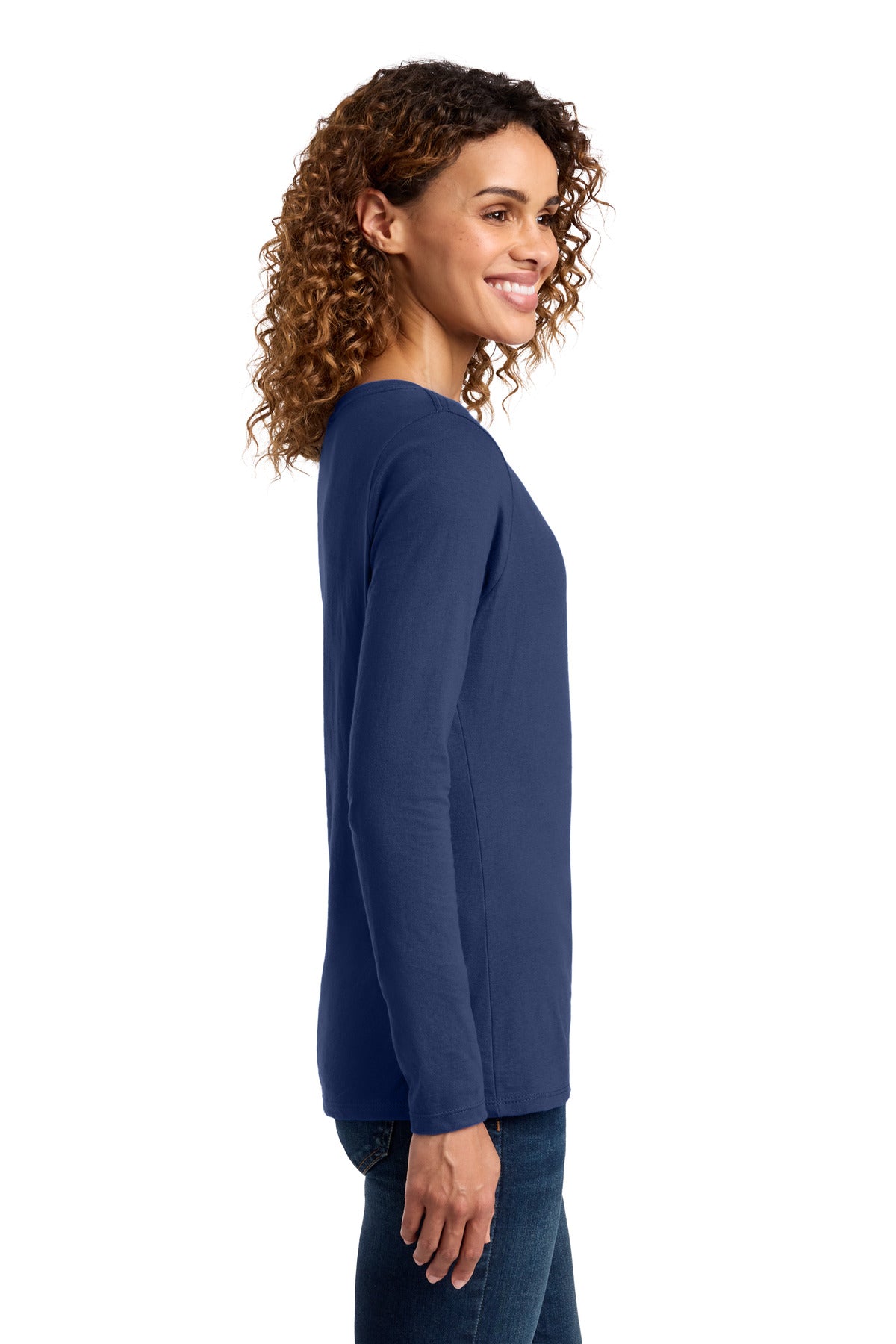 Port & Co Women's Long Sleeve Fan Favorite V-Neck Tee. LPC450VLS - Team Navy - side