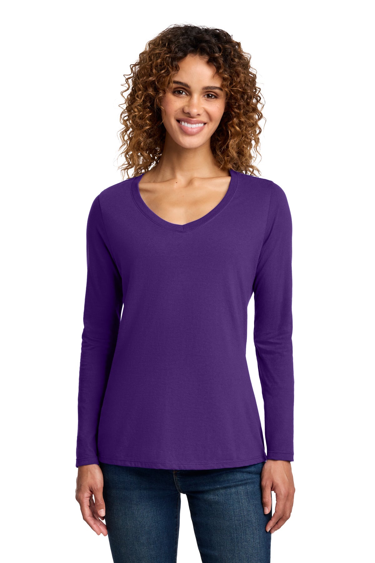 Port & Co Women's Long Sleeve Fan Favorite V-Neck Tee. LPC450VLS - Team Purple - front