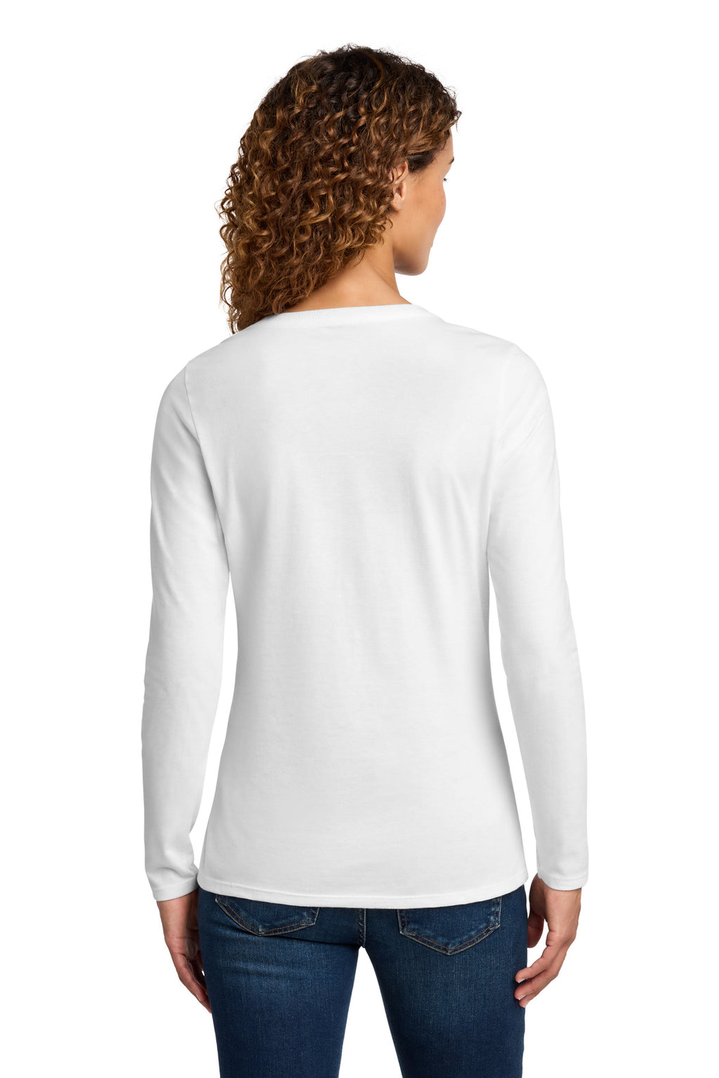 Port & Co Women's Long Sleeve Fan Favorite V-Neck Tee. LPC450VLS - White - back