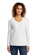Port & Co Women's Long Sleeve Fan Favorite V-Neck Tee. LPC450VLS - White - front