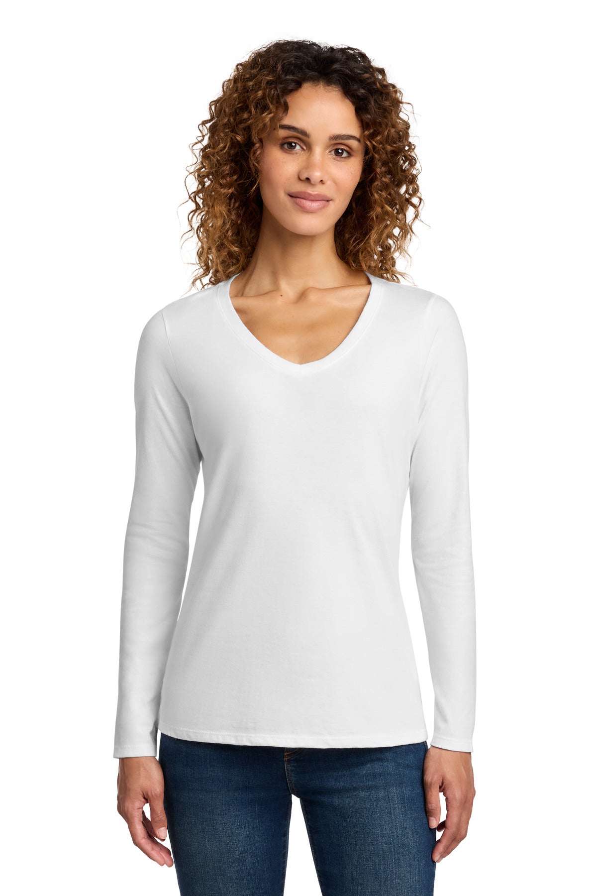 Port & Co Women's Long Sleeve Fan Favorite V-Neck Tee. LPC450VLS - White - front