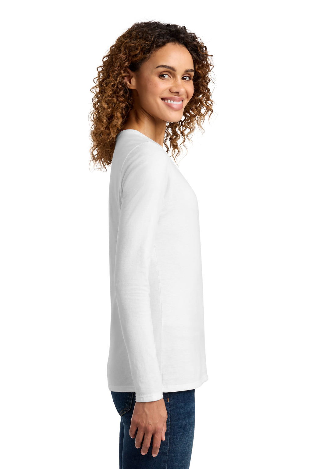 Port & Co Women's Long Sleeve Fan Favorite V-Neck Tee. LPC450VLS - White - side