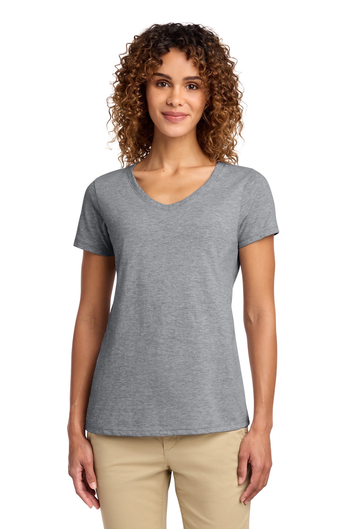 Port & Co Women's Fan Favorite V-Neck Tee. LPC450V - Athletic Heather - front