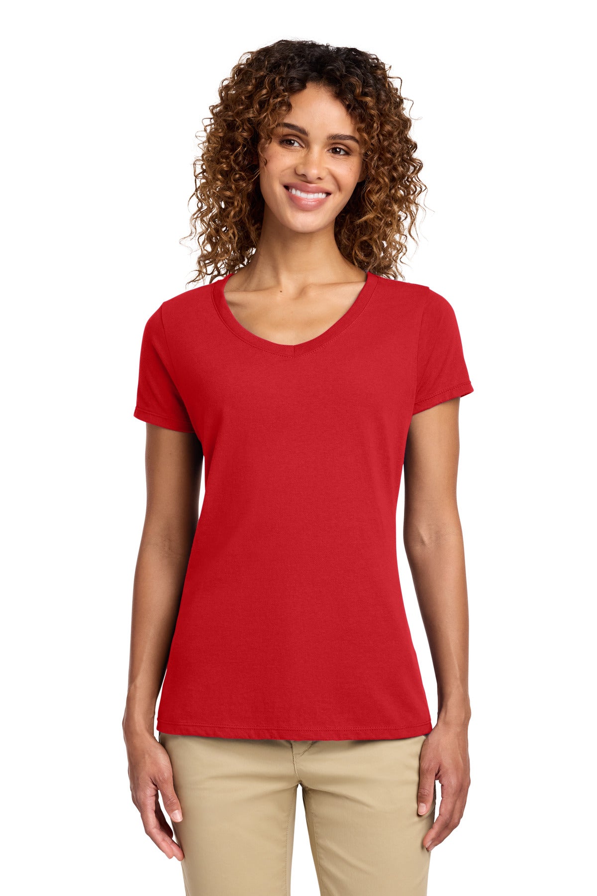 Port & Co Women's Fan Favorite V-Neck Tee. LPC450V - Bright Red - front