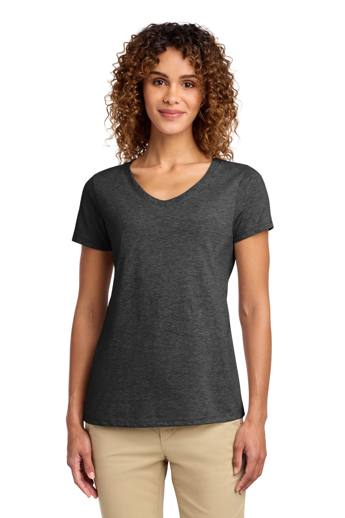 Port & Co Women's Fan Favorite V-Neck Tee. LPC450V - Dark Heather Grey - front