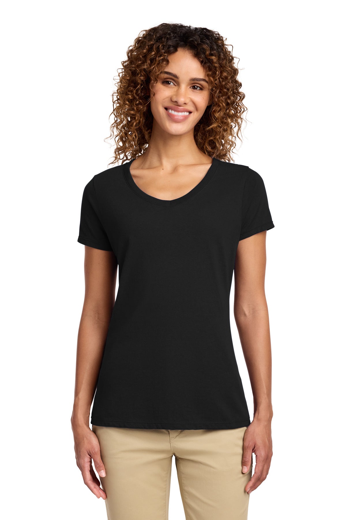 Port & Co Women's Fan Favorite V-Neck Tee. LPC450V - Jet Black - front