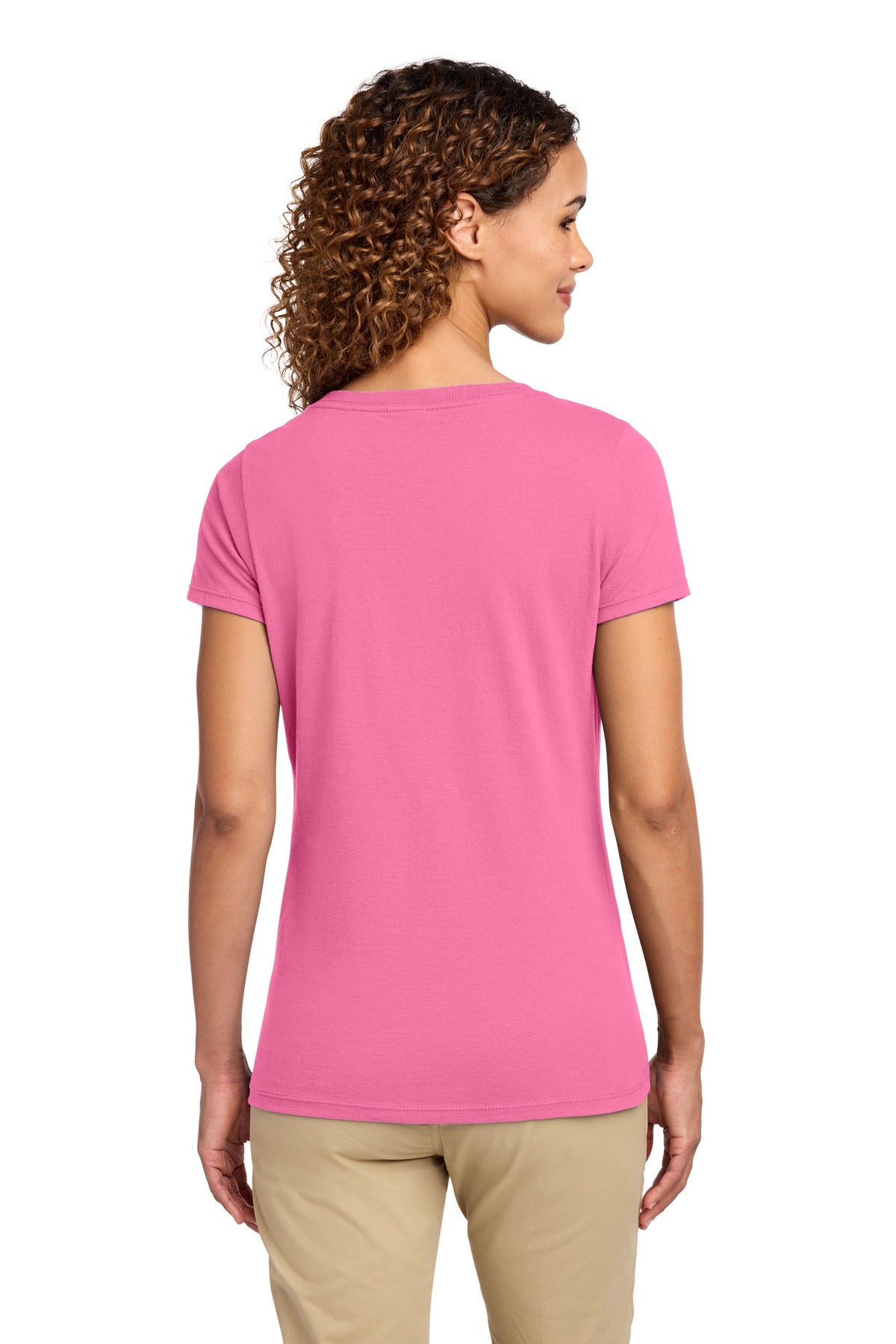 Port & Co Women's Fan Favorite V-Neck Tee. LPC450V - New Pink - back