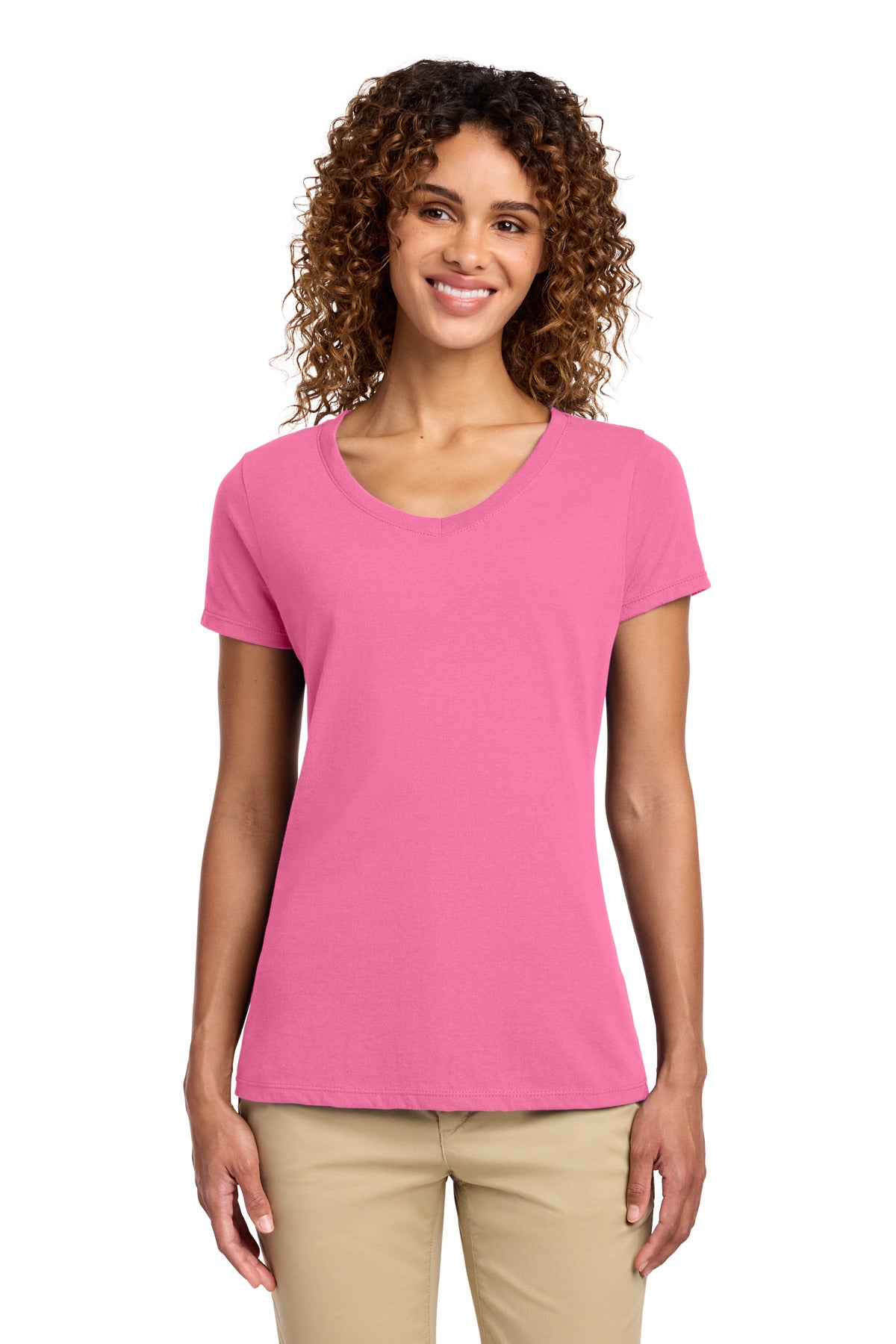 Port & Co Women's Fan Favorite V-Neck Tee. LPC450V - New Pink - front