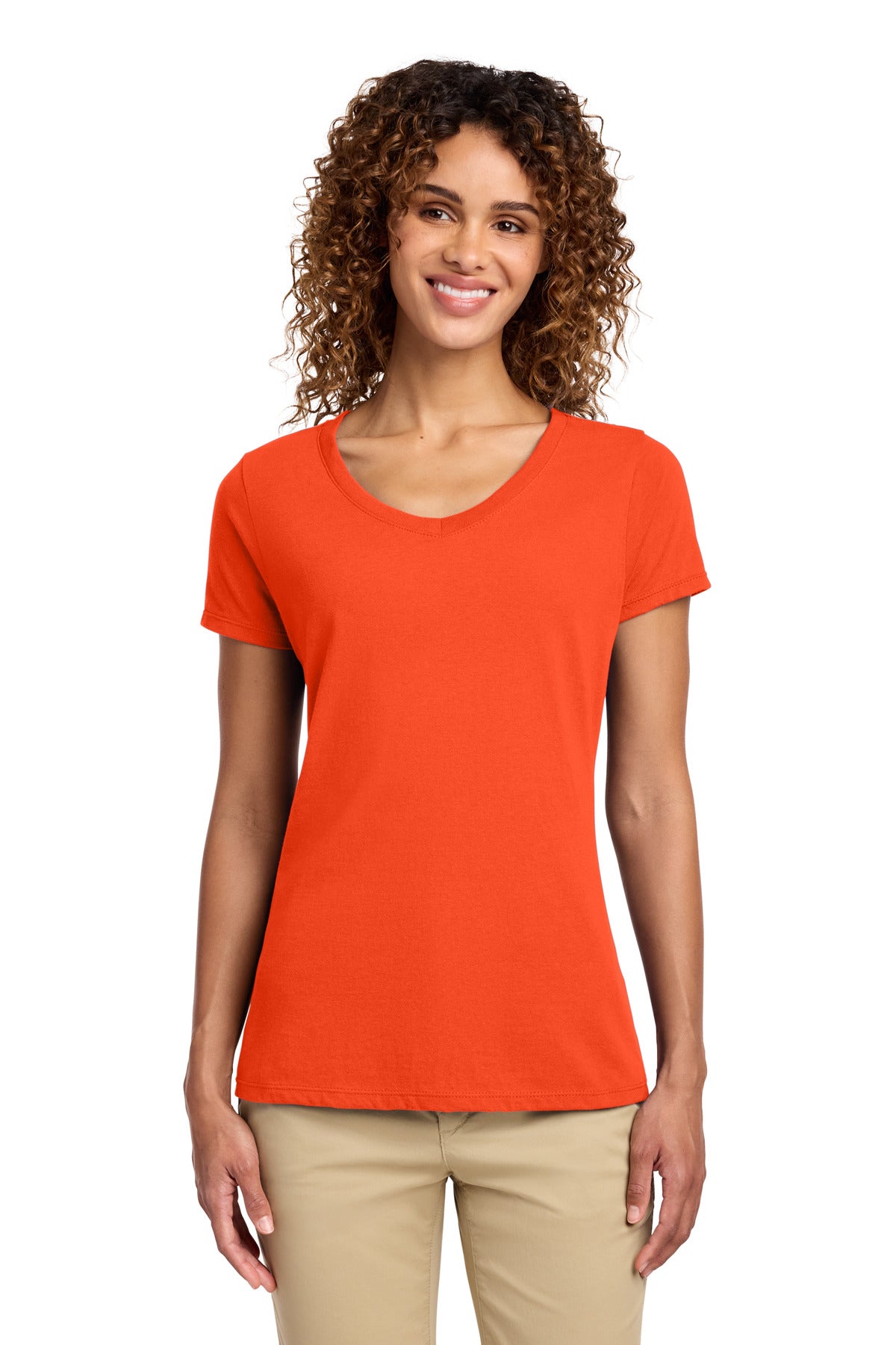 Port & Co Women's Fan Favorite V-Neck Tee. LPC450V - Orange - front