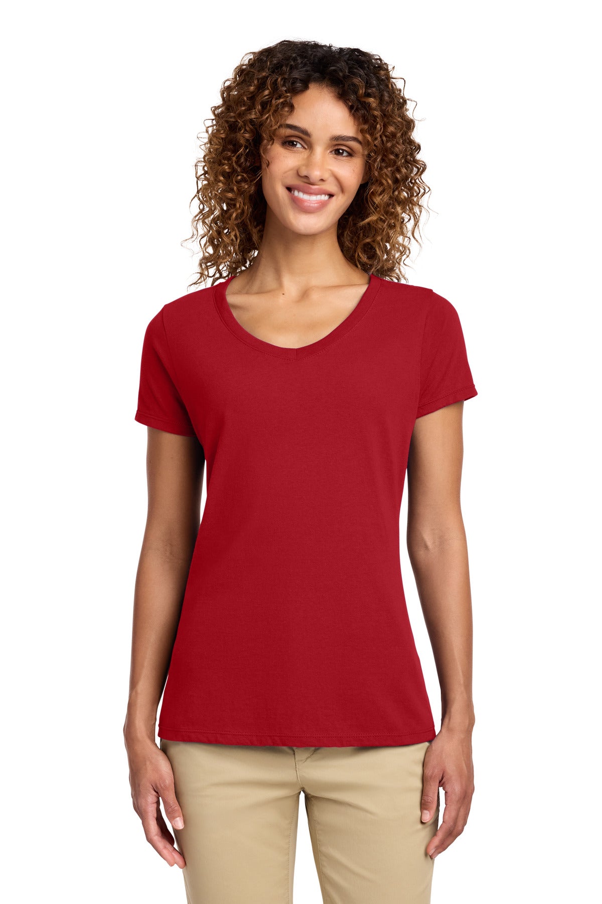 Port & Co Women's Fan Favorite V-Neck Tee. LPC450V - Team Cardinal - front