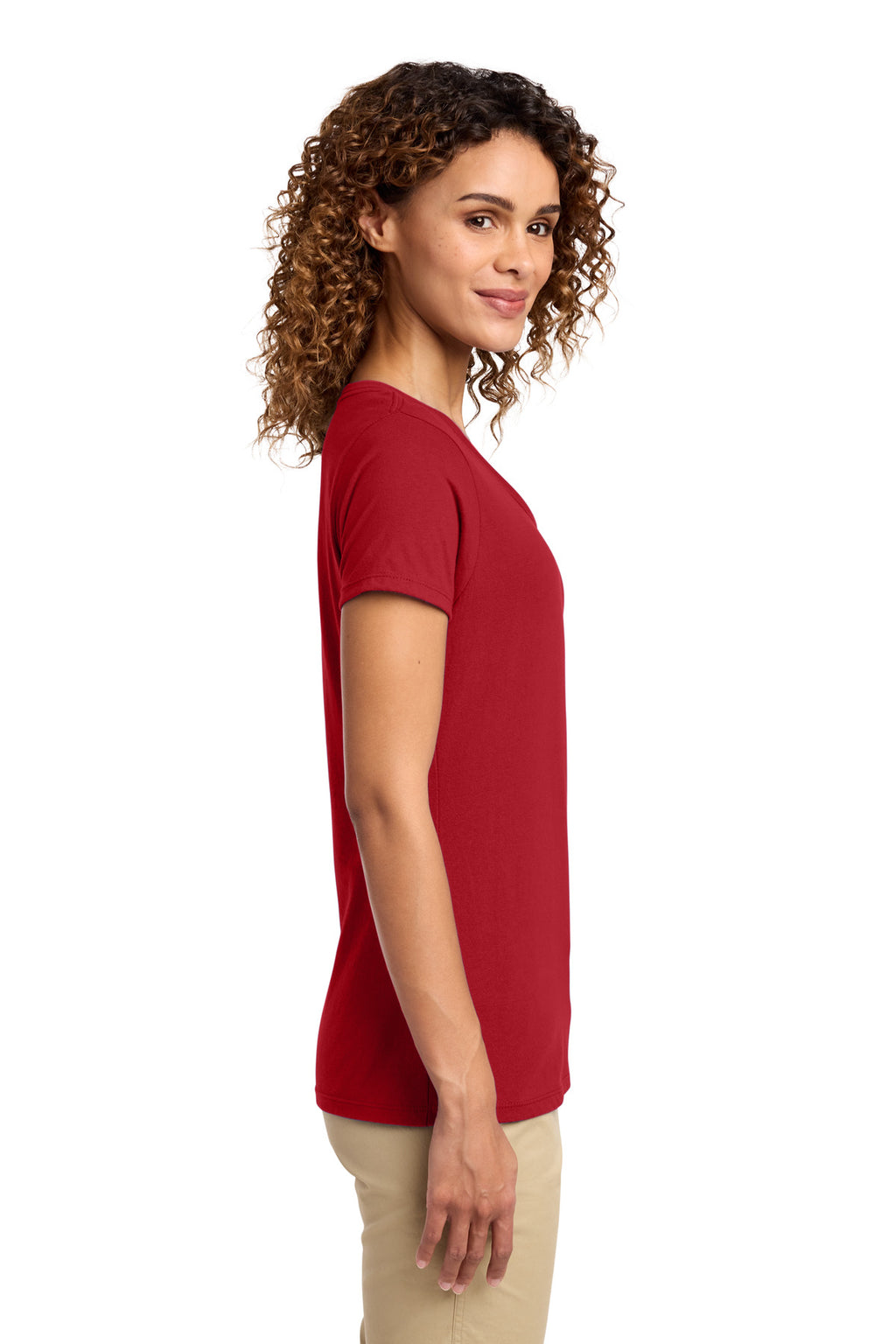 Port & Co Women's Fan Favorite V-Neck Tee. LPC450V - Team Cardinal - side