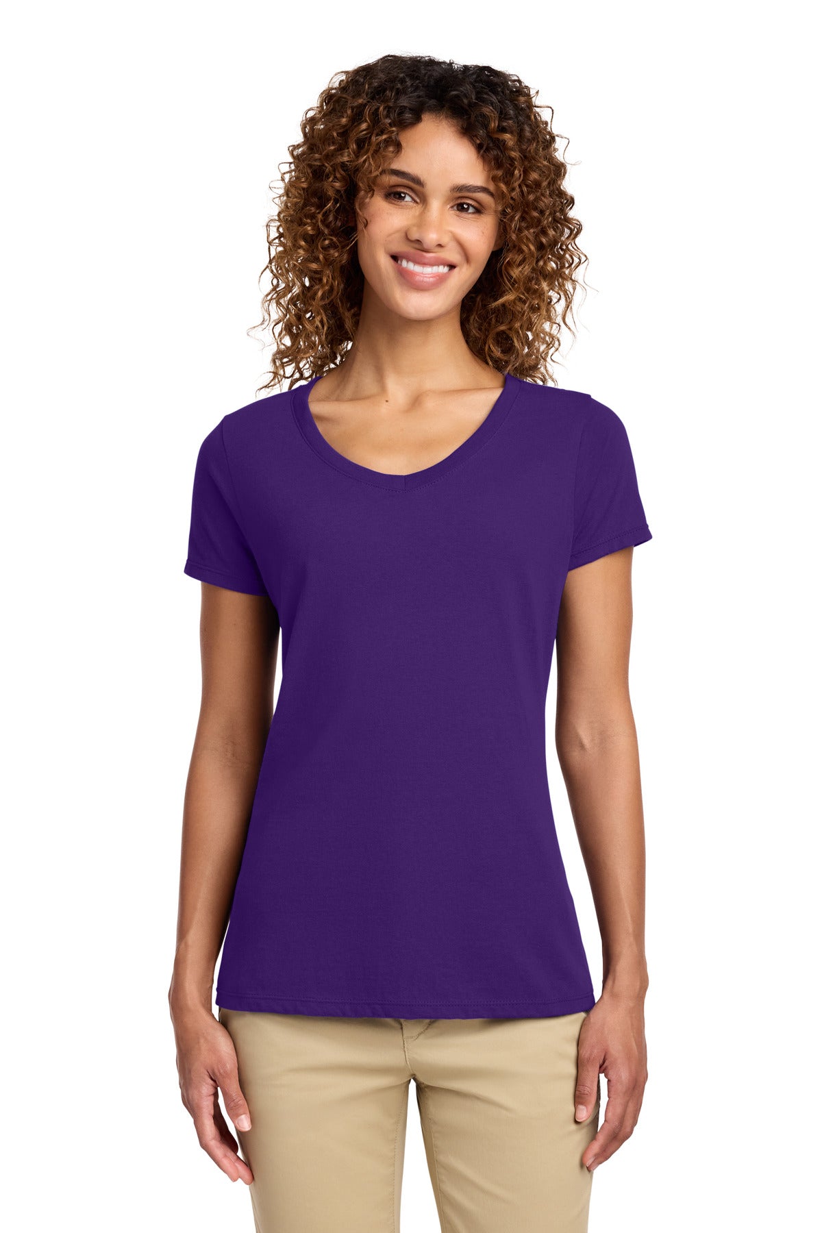 Port & Co Women's Fan Favorite V-Neck Tee. LPC450V - Team Purple - front