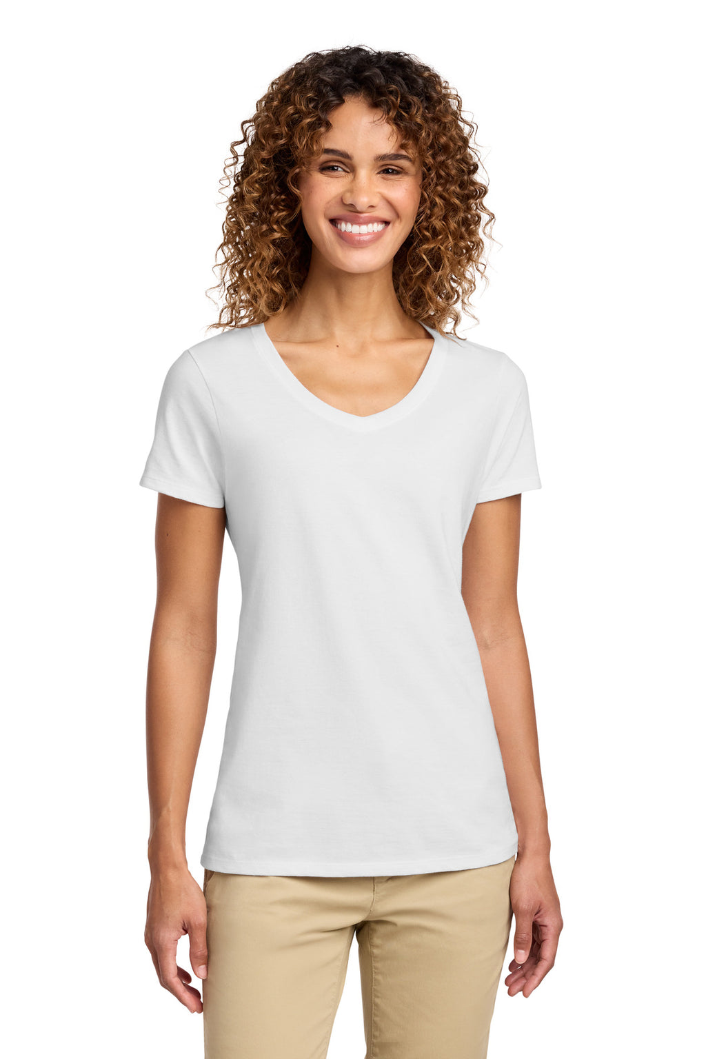 Port & Co Women's Fan Favorite V-Neck Tee. LPC450V - White - front