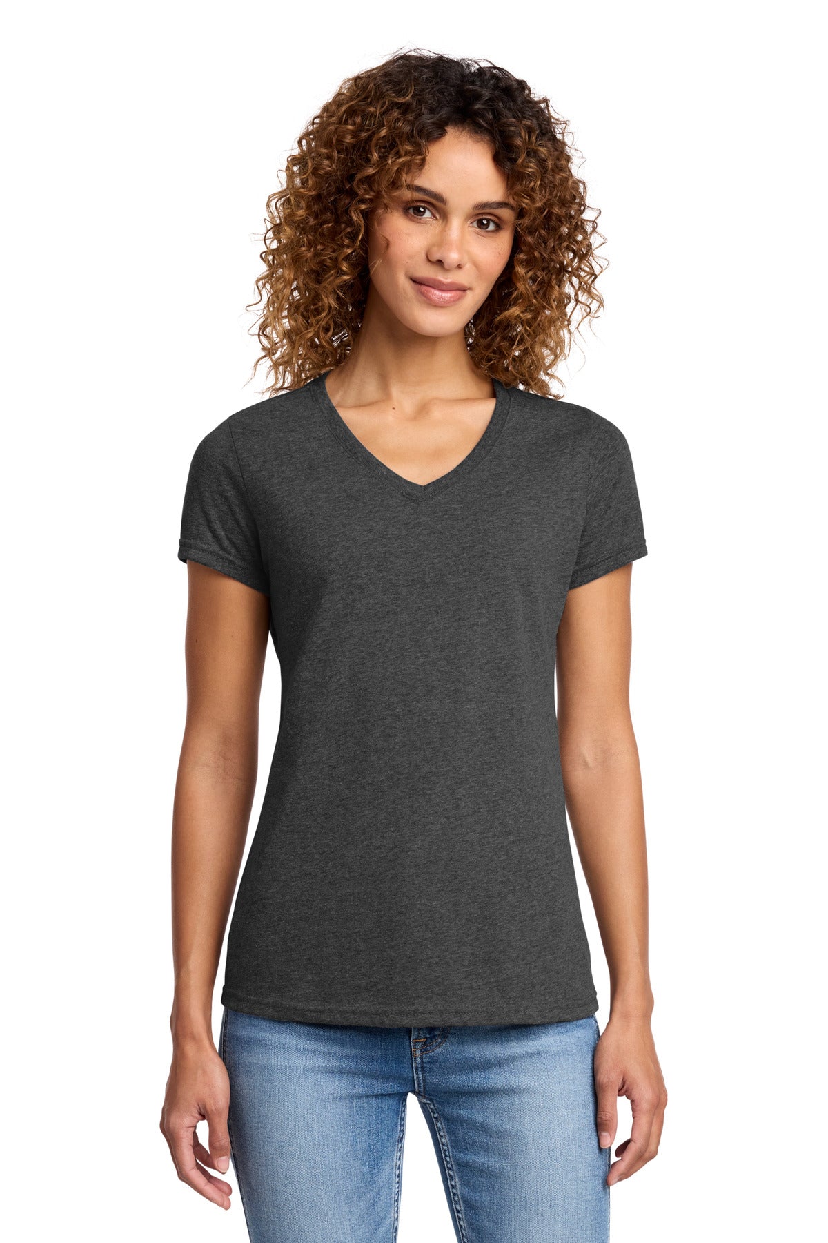 Port & Co Women's Fan Favorite Blend V-Neck Tee. LPC455V - Black Heather - front