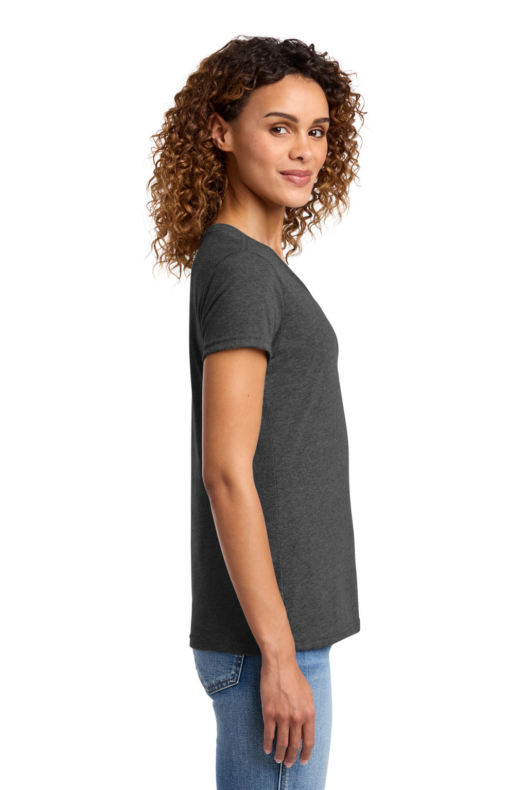 Port & Co Women's Fan Favorite Blend V-Neck Tee. LPC455V - Black Heather - side