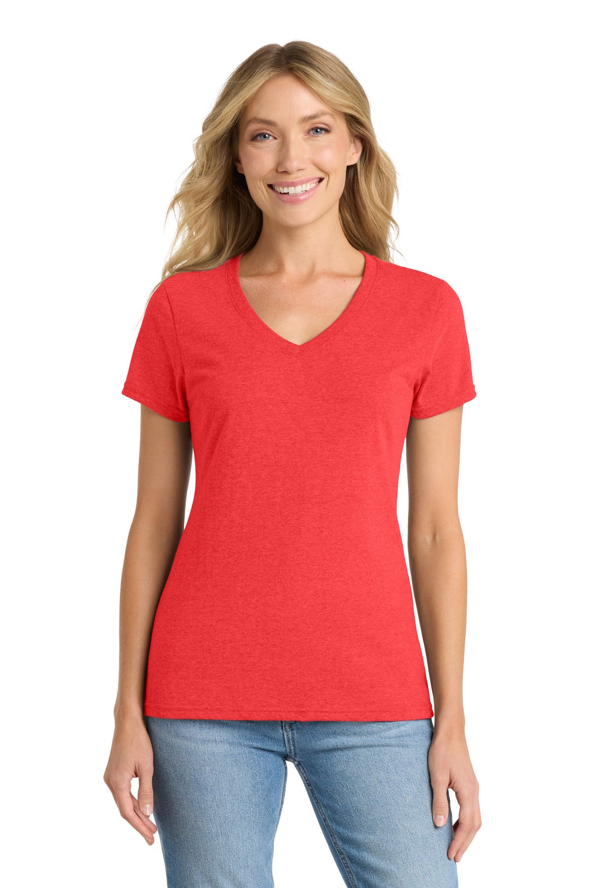 Port & Co Women's Fan Favorite Blend V-Neck Tee. LPC455V - Bright Red Heather - front