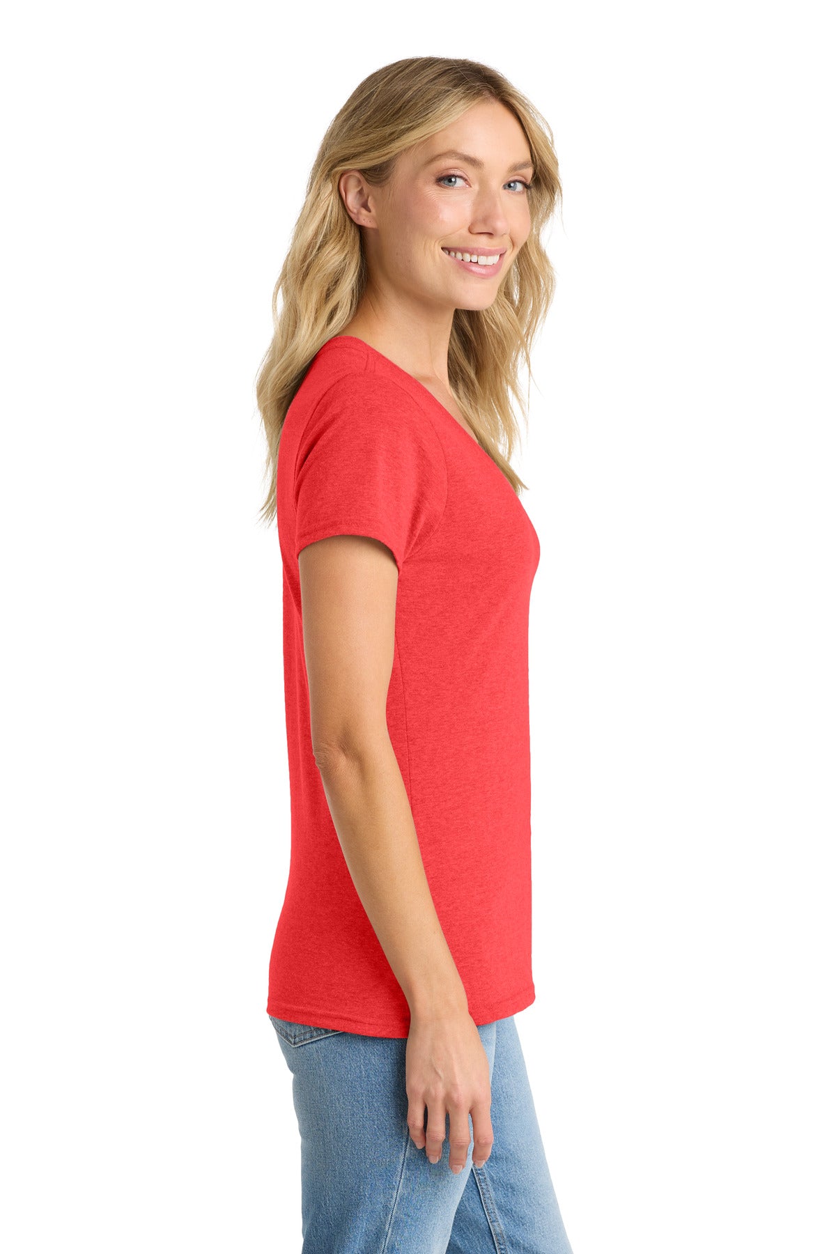 Port & Co Women's Fan Favorite Blend V-Neck Tee. LPC455V - Bright Red Heather - side