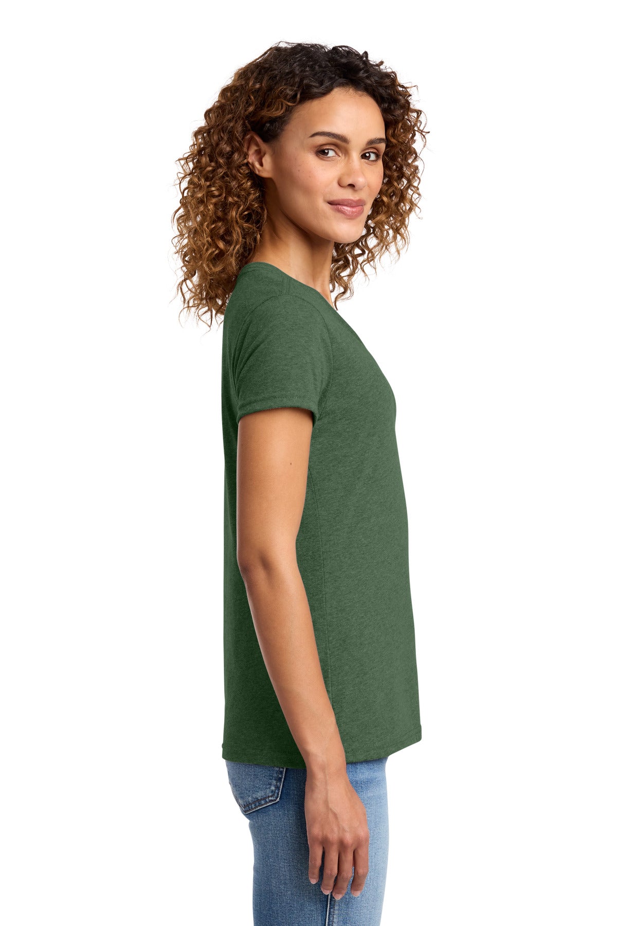 Port & Co Women's Fan Favorite Blend V-Neck Tee. LPC455V - Forest Green Heather - side
