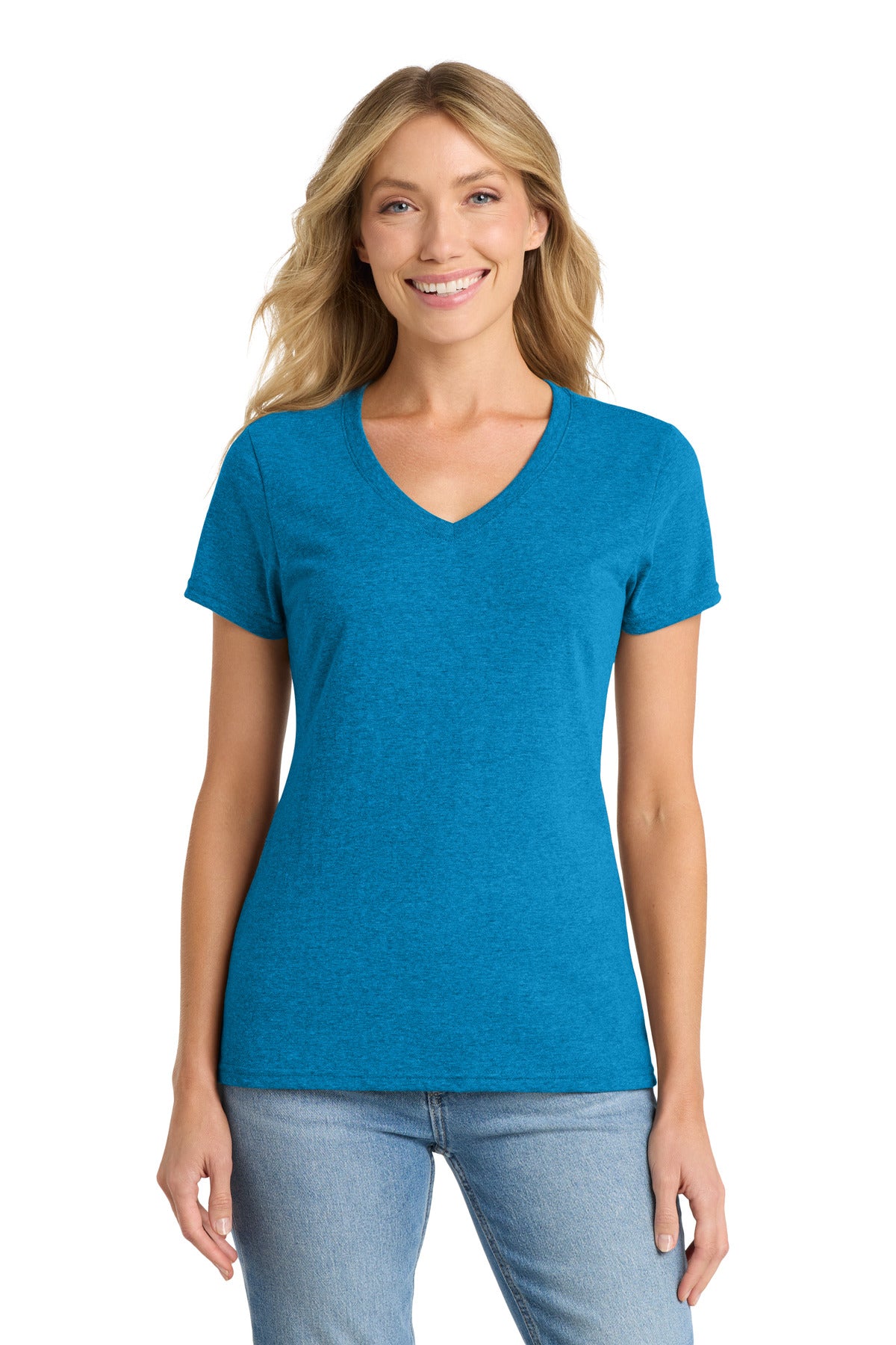 Port & Co Women's Fan Favorite Blend V-Neck Tee. LPC455V - Sapphire Heather - front