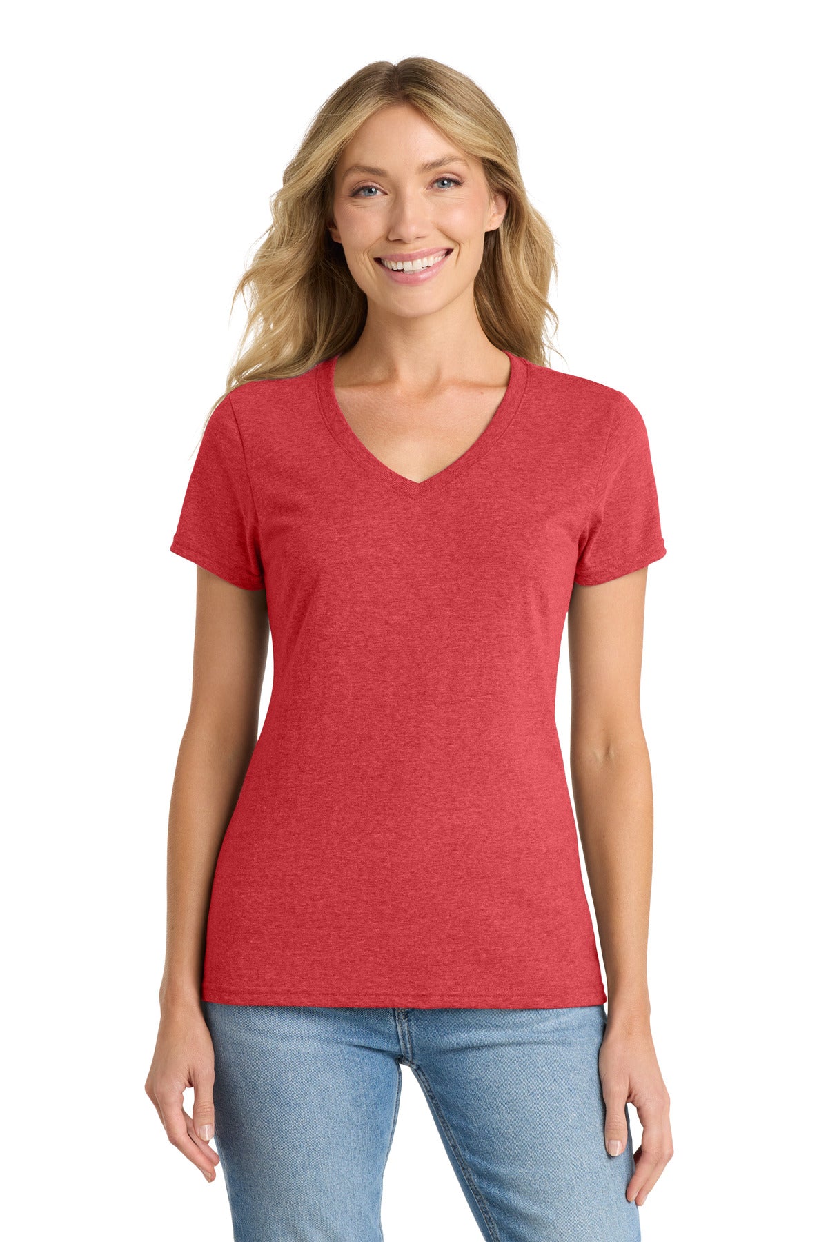 Port & Co Women's Fan Favorite Blend V-Neck Tee. LPC455V - Team Cardinal Heather - front