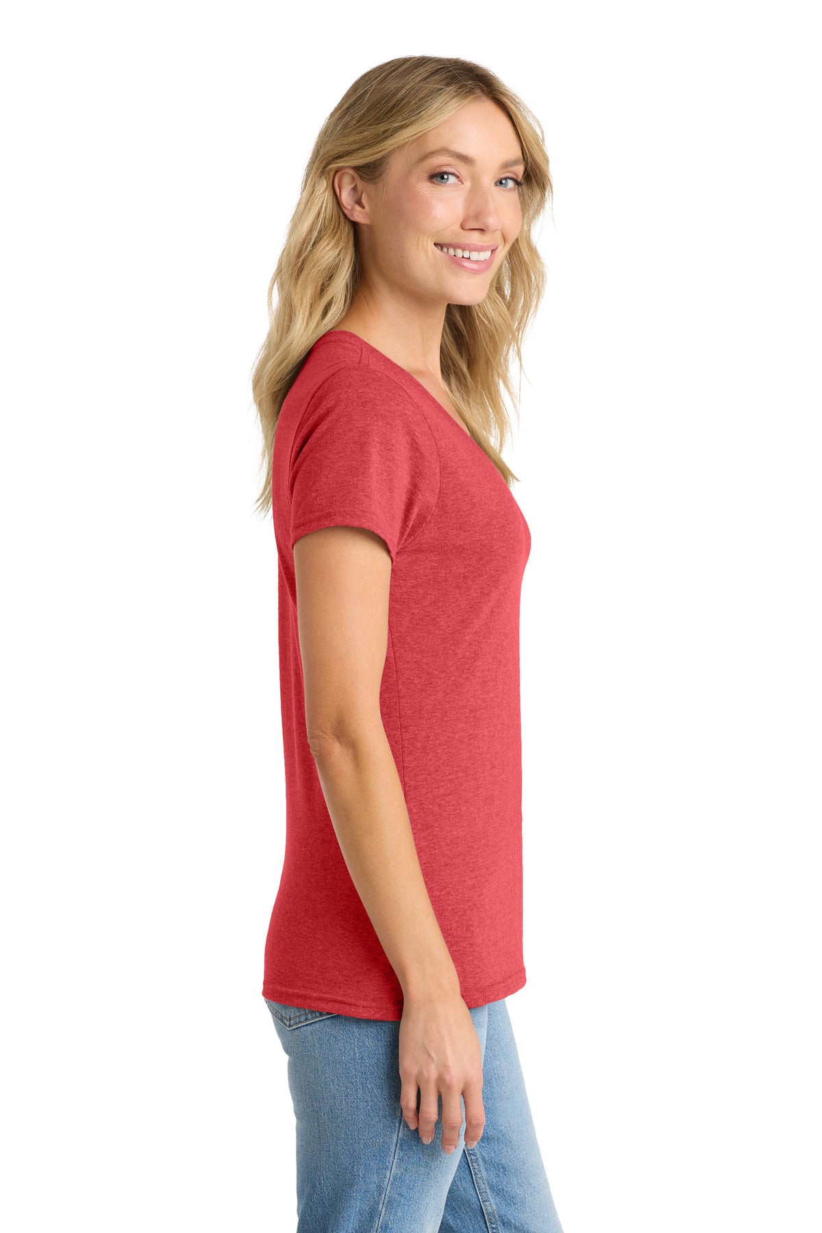 Port & Co Women's Fan Favorite Blend V-Neck Tee. LPC455V - Team Cardinal Heather - side
