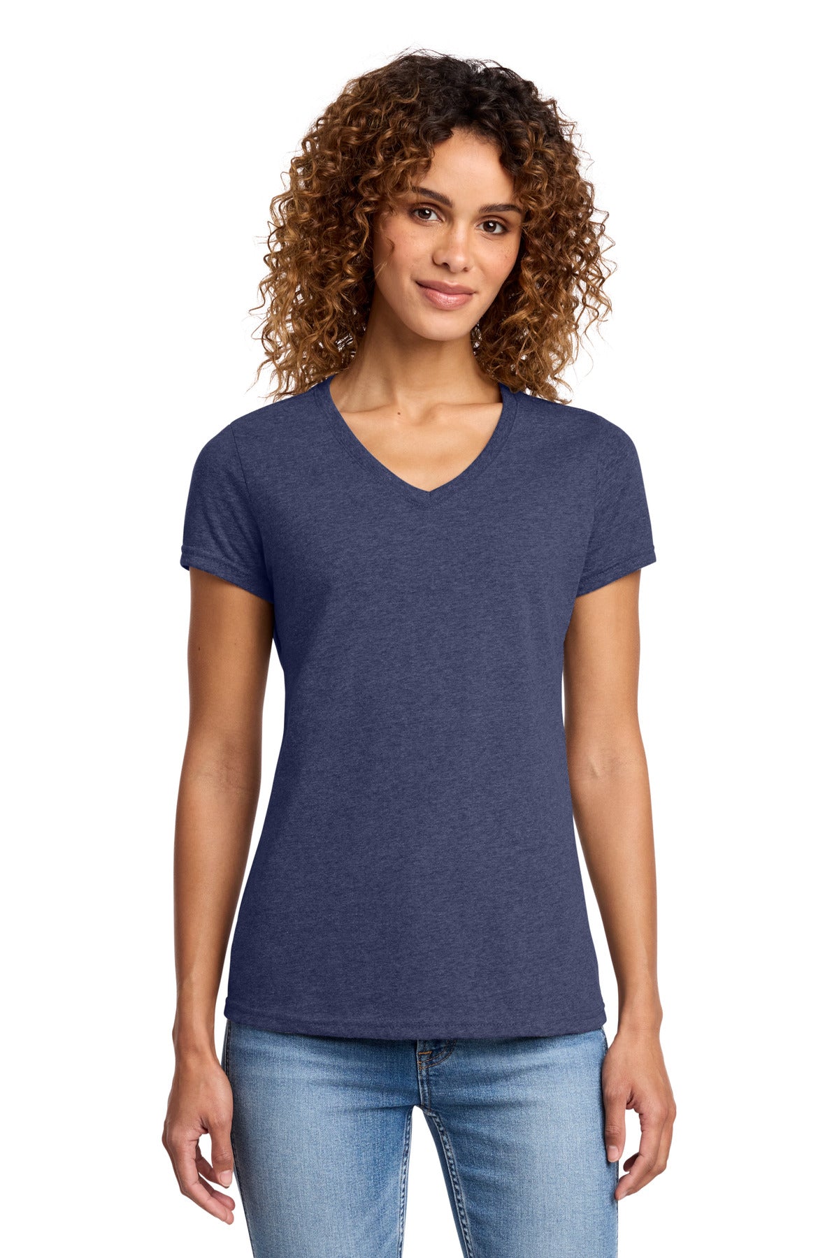Port & Co Women's Fan Favorite Blend V-Neck Tee. LPC455V - Team Navy Heather - front