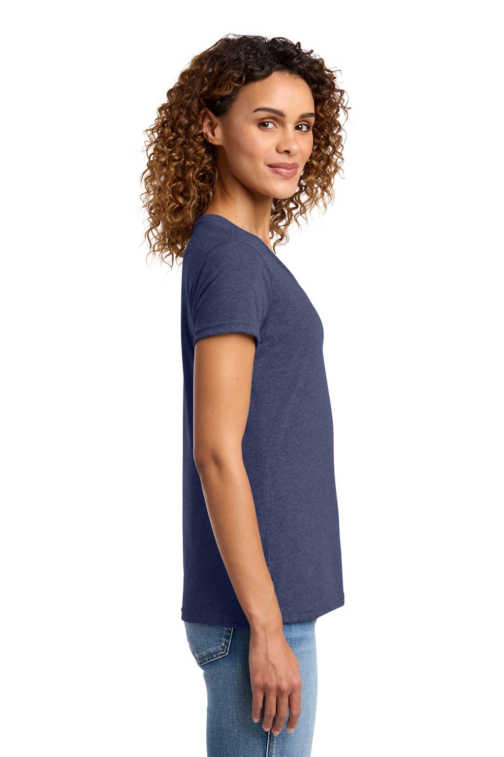 Port & Co Women's Fan Favorite Blend V-Neck Tee. LPC455V - Team Navy Heather - side