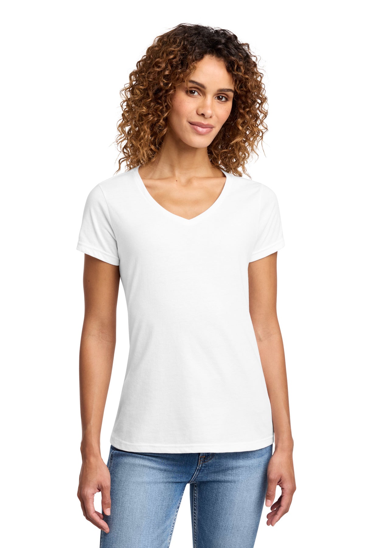 Port & Co Women's Fan Favorite Blend V-Neck Tee. LPC455V - White - front