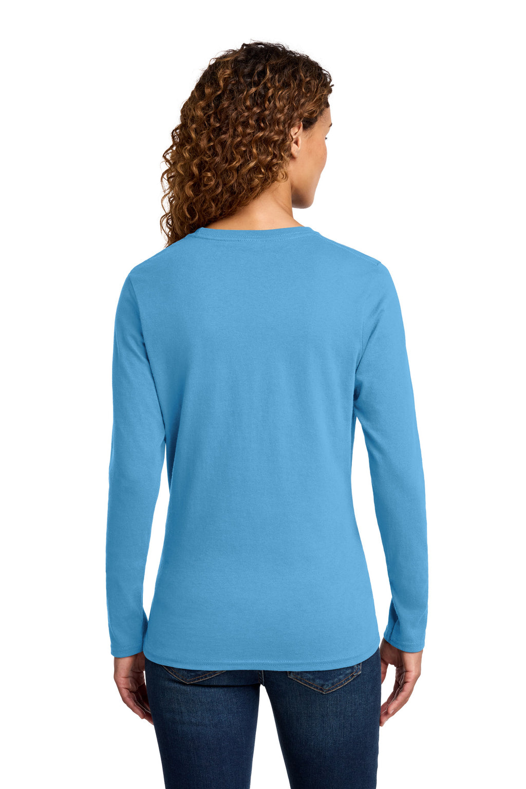 Port & Co Women's Long Sleeve Core Cotton Tee. LPC54LS - Aquatic Blue - back