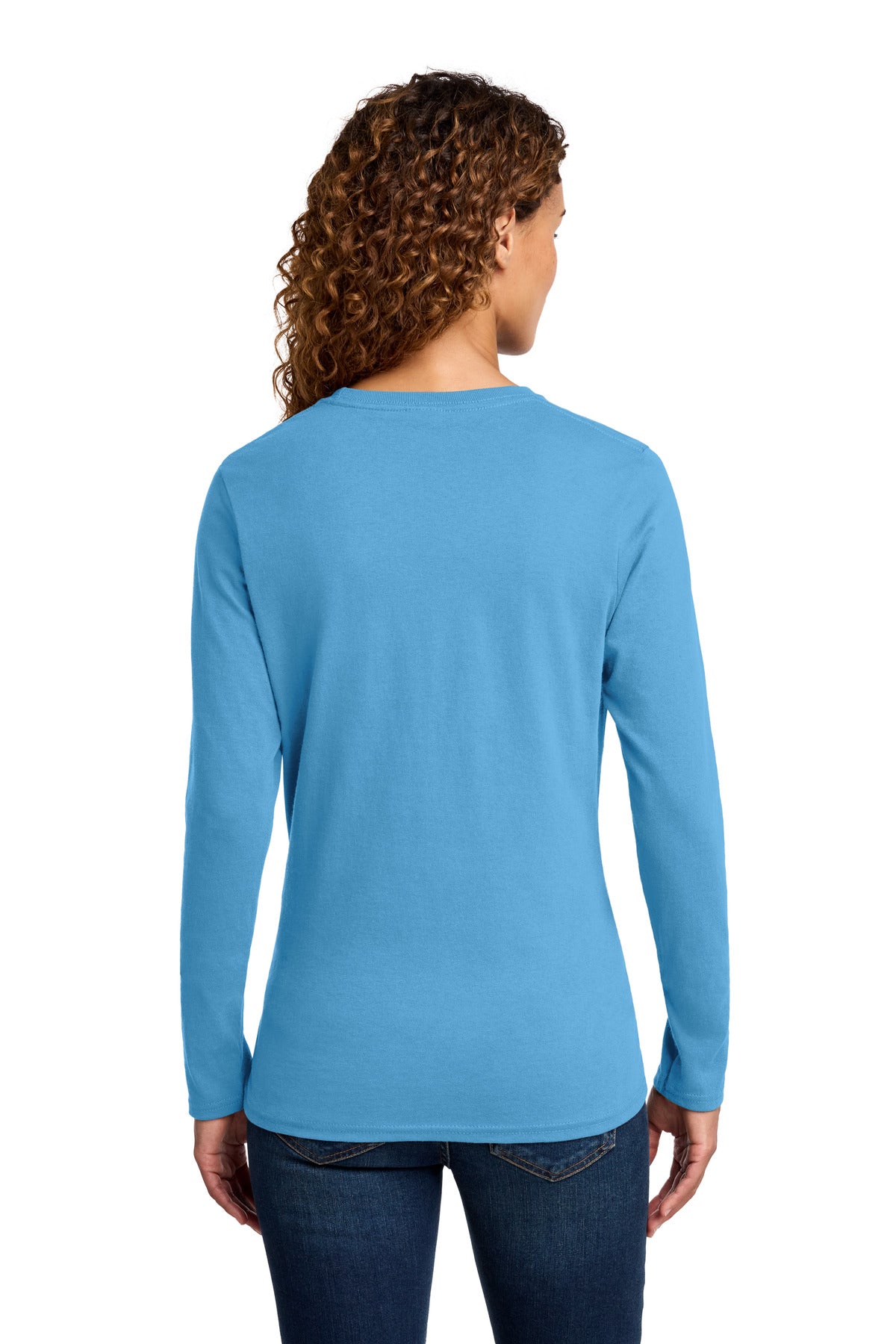 Port & Co Women's Long Sleeve Core Cotton Tee. LPC54LS - Aquatic Blue - back