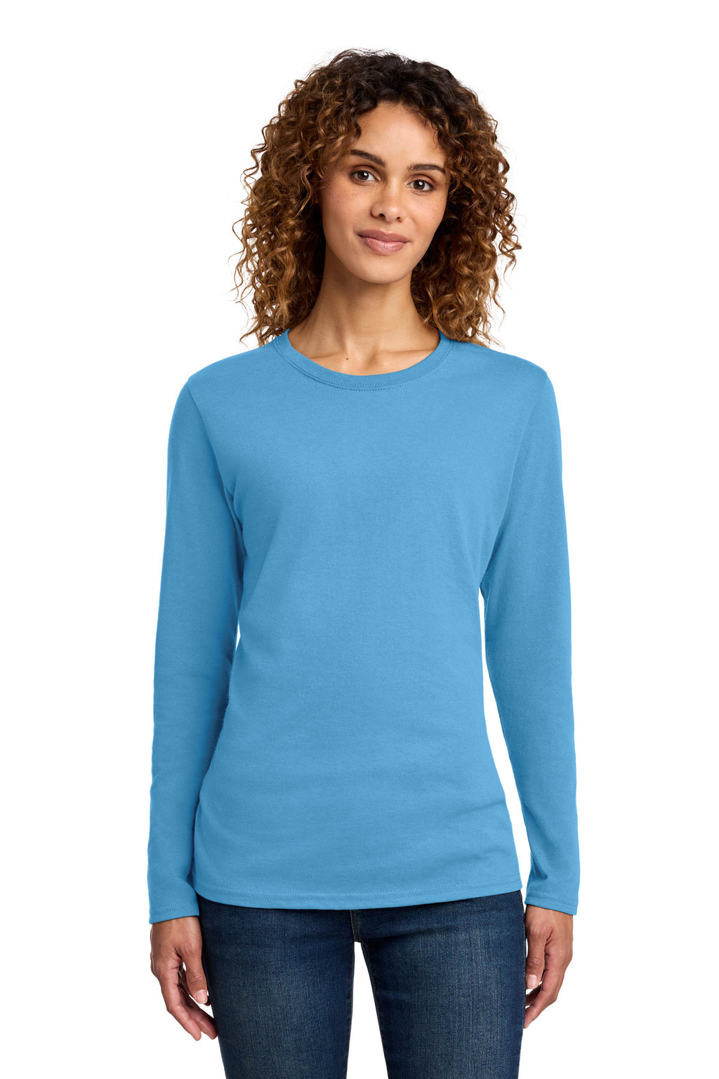 Port & Co Women's Long Sleeve Core Cotton Tee. LPC54LS - Aquatic Blue - front
