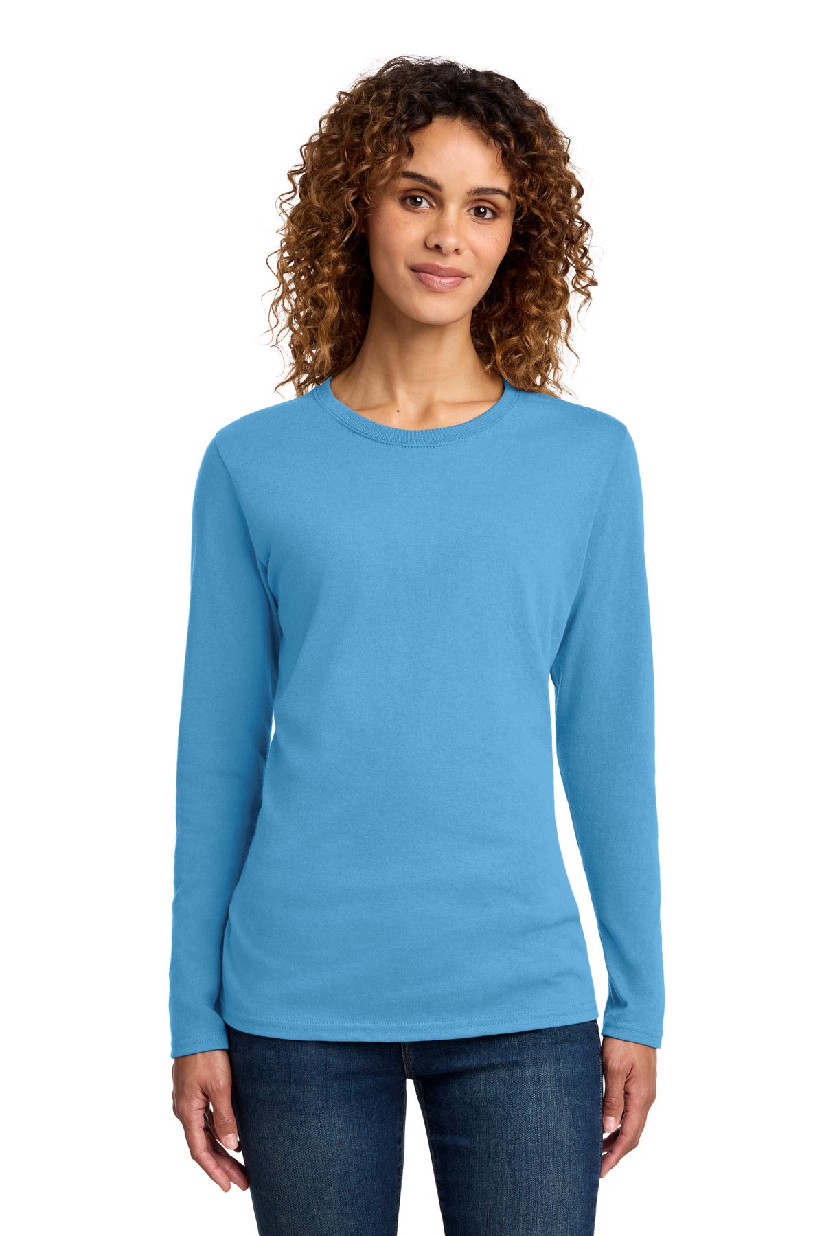 Port & Co Women's Long Sleeve Core Cotton Tee. LPC54LS - Aquatic Blue - front