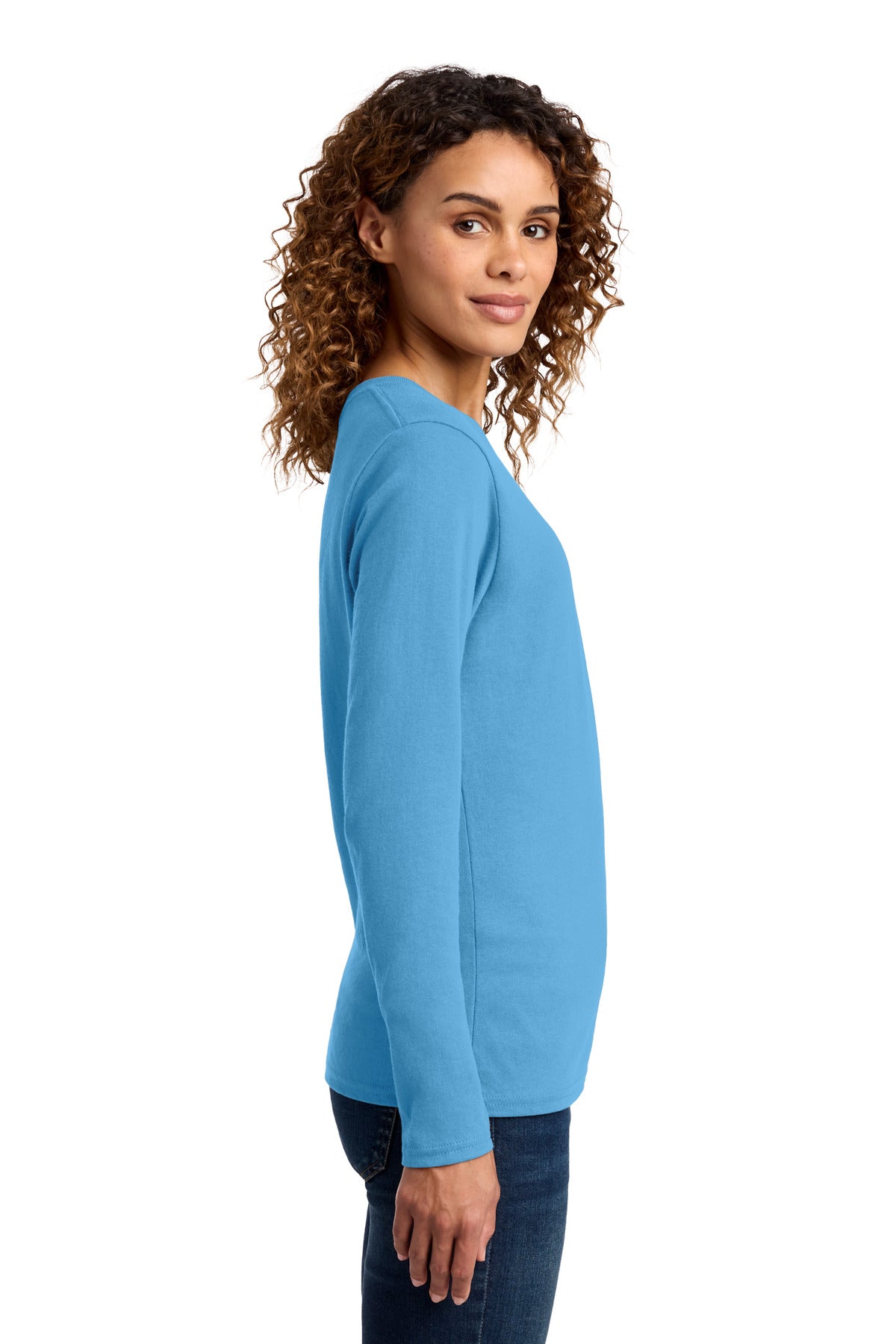 Port & Co Women's Long Sleeve Core Cotton Tee. LPC54LS - Aquatic Blue - side