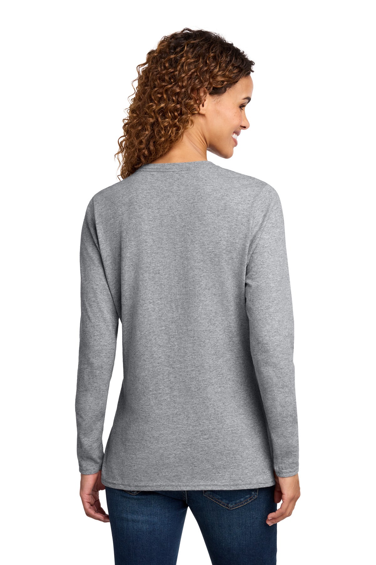 Port & Co Women's Long Sleeve Core Cotton Tee. LPC54LS - Athletic Heather - back