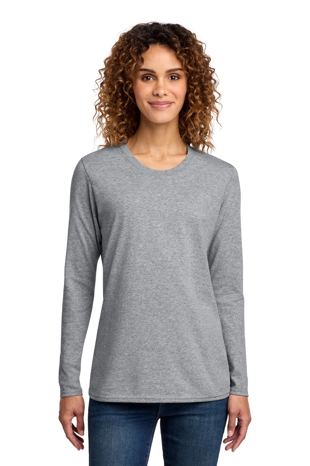Port & Co Women's Long Sleeve Core Cotton Tee. LPC54LS - Athletic Heather - front