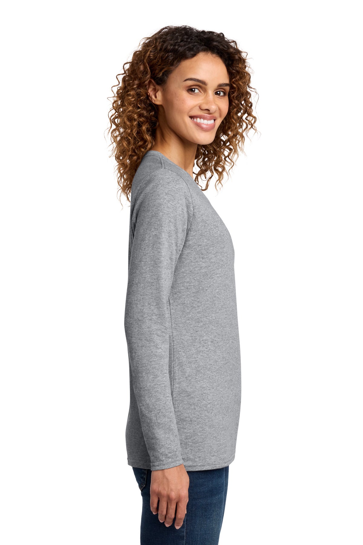 Port & Co Women's Long Sleeve Core Cotton Tee. LPC54LS - Athletic Heather - side