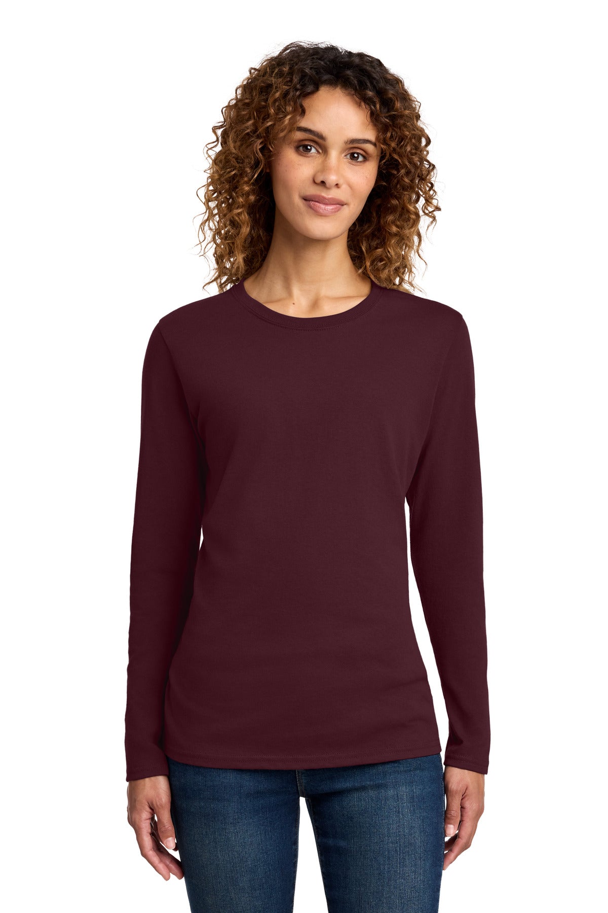 Port & Co Women's Long Sleeve Core Cotton Tee. LPC54LS - Athletic Maroon - front
