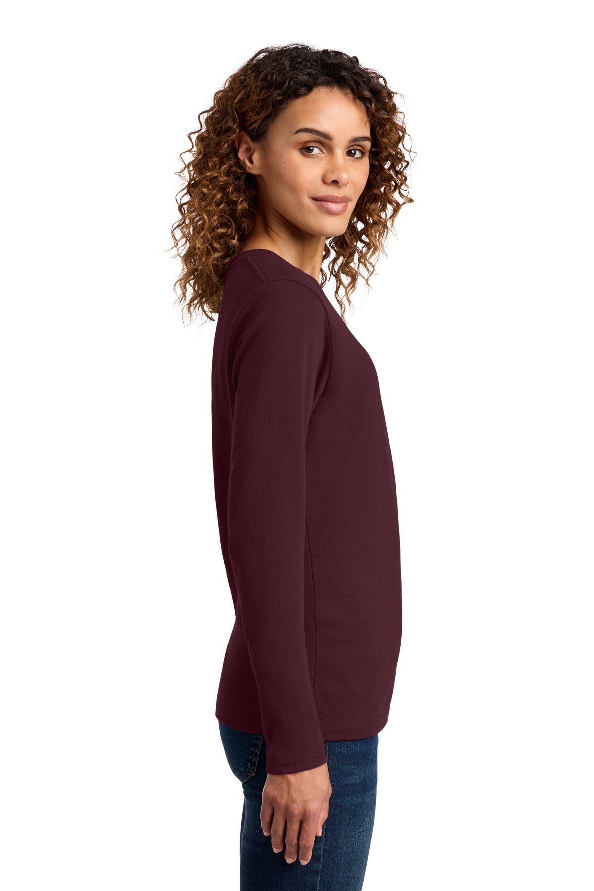 Port & Co Women's Long Sleeve Core Cotton Tee. LPC54LS - Athletic Maroon - side