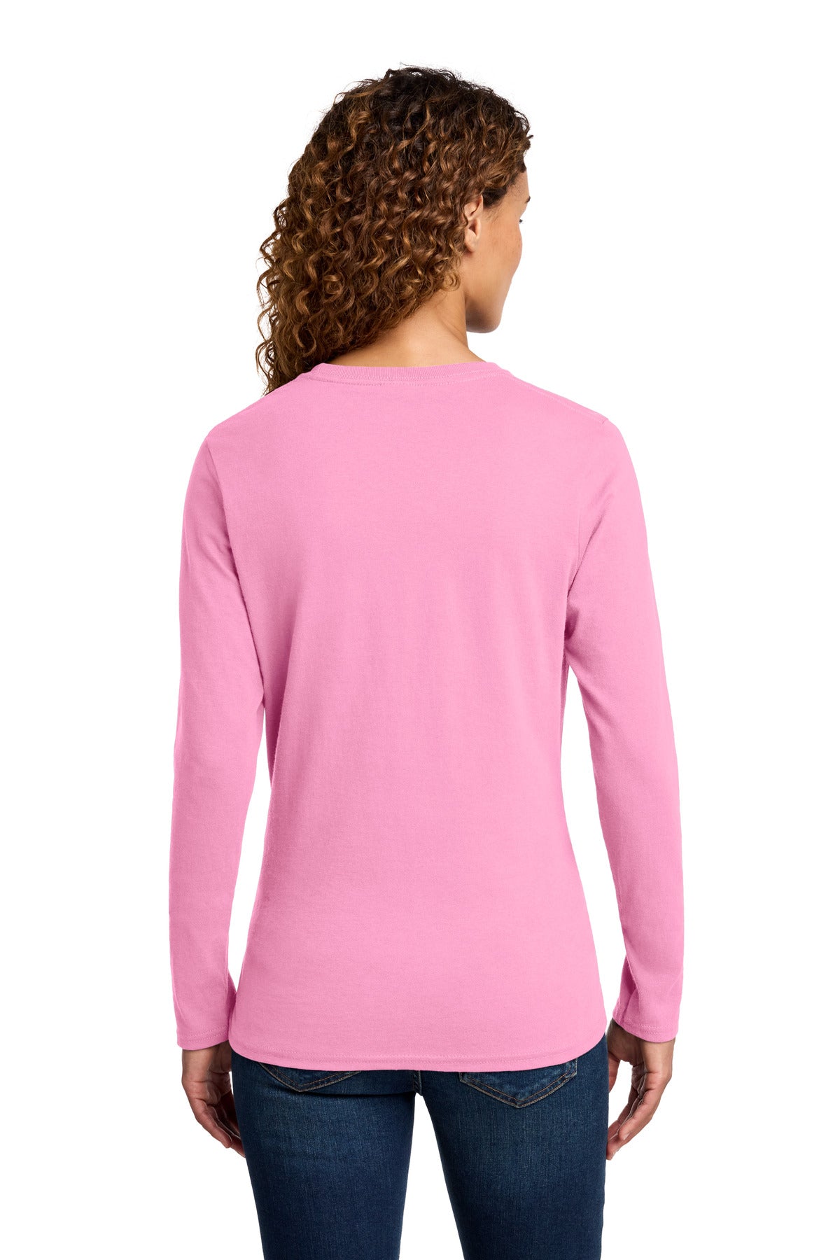Port & Co Women's Long Sleeve Core Cotton Tee. LPC54LS - Candy Pink - back